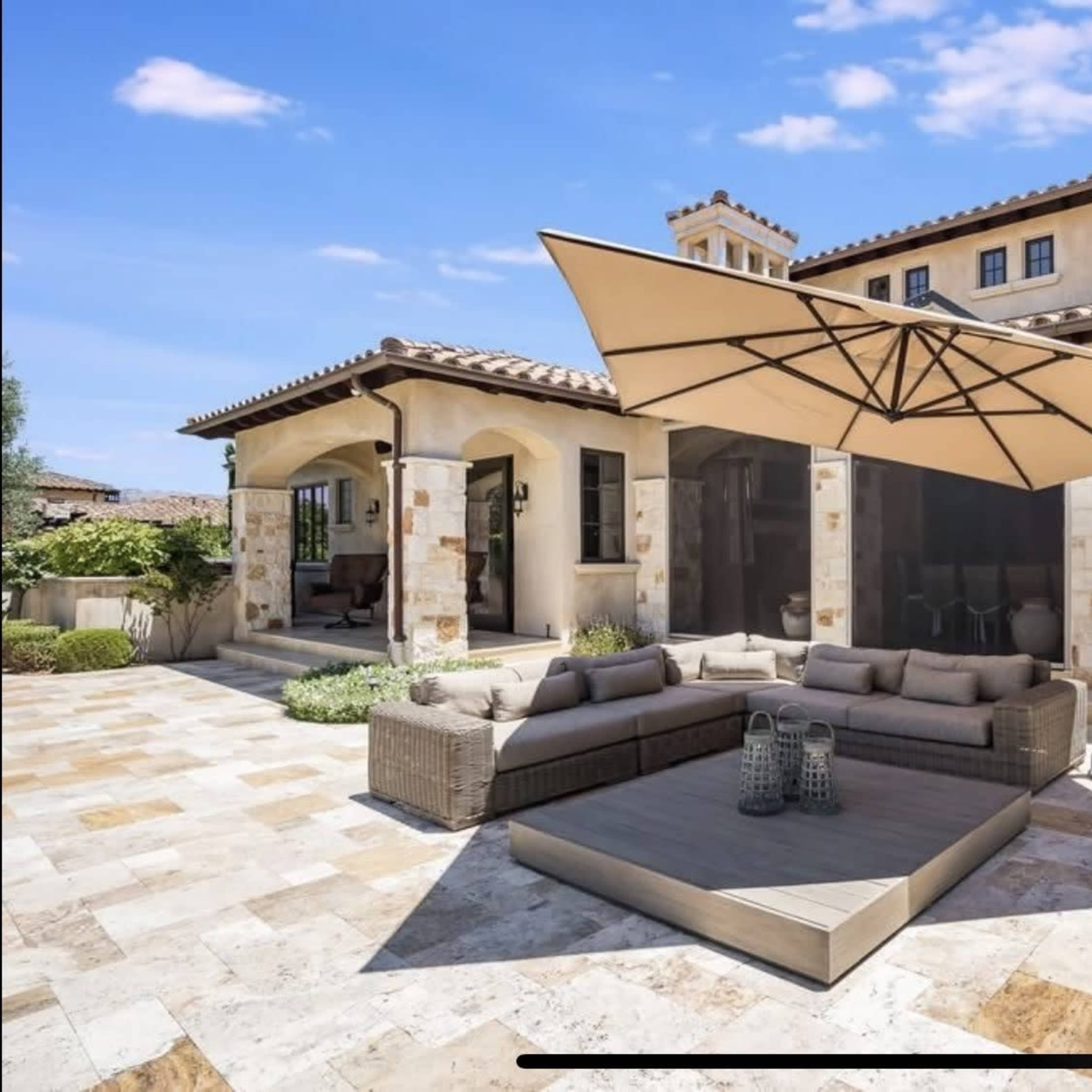 Large Tuscany outdoor with patio overlooking vineyards, mountains and lakes. Image in San Martin, San Martin, CA