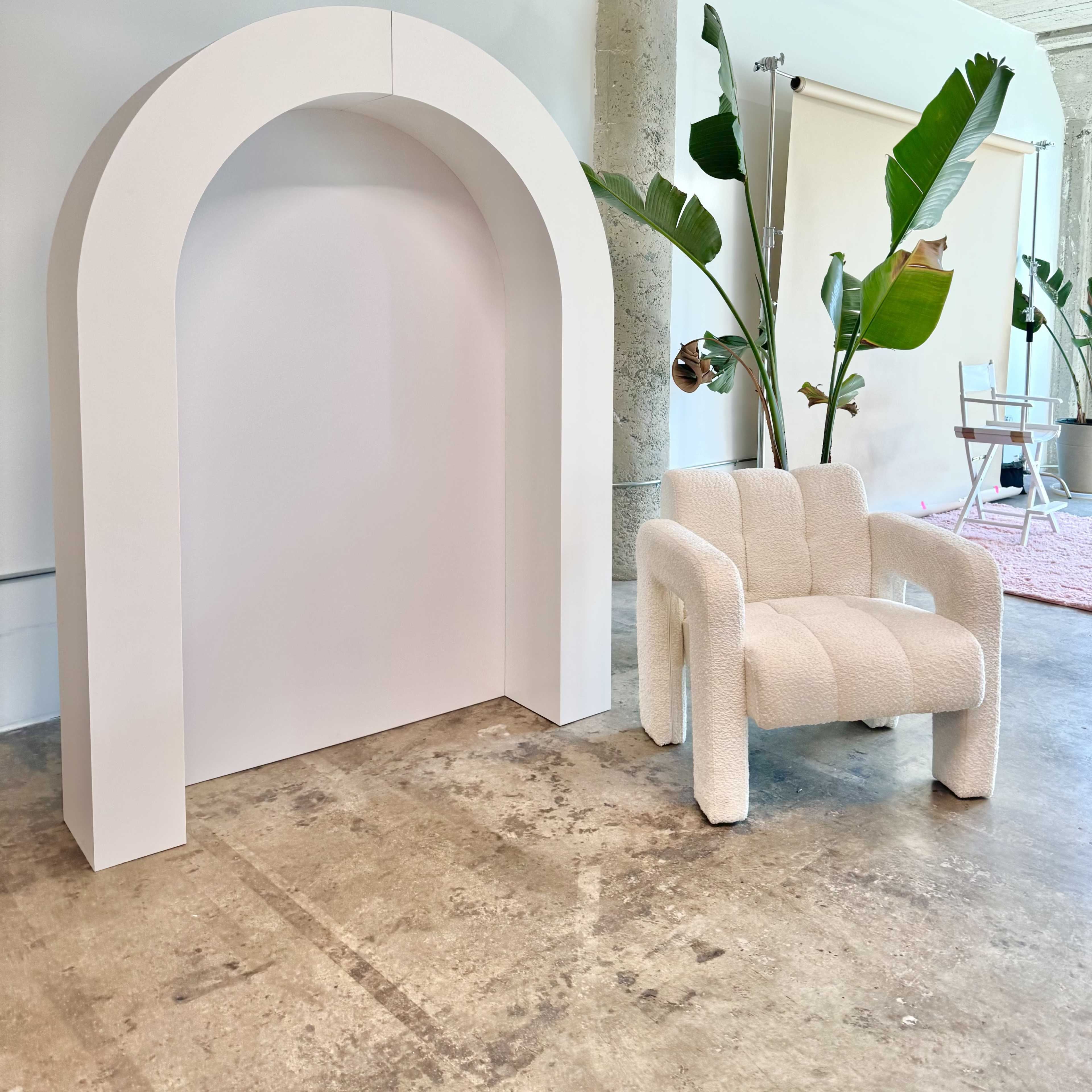 Modern Natural Light Studio with Unique Arch Wall Backdrop, Free White Seamless backdrop, Lighting Equipment  & Parking Image in Boyle Heights, Los Angeles, CA