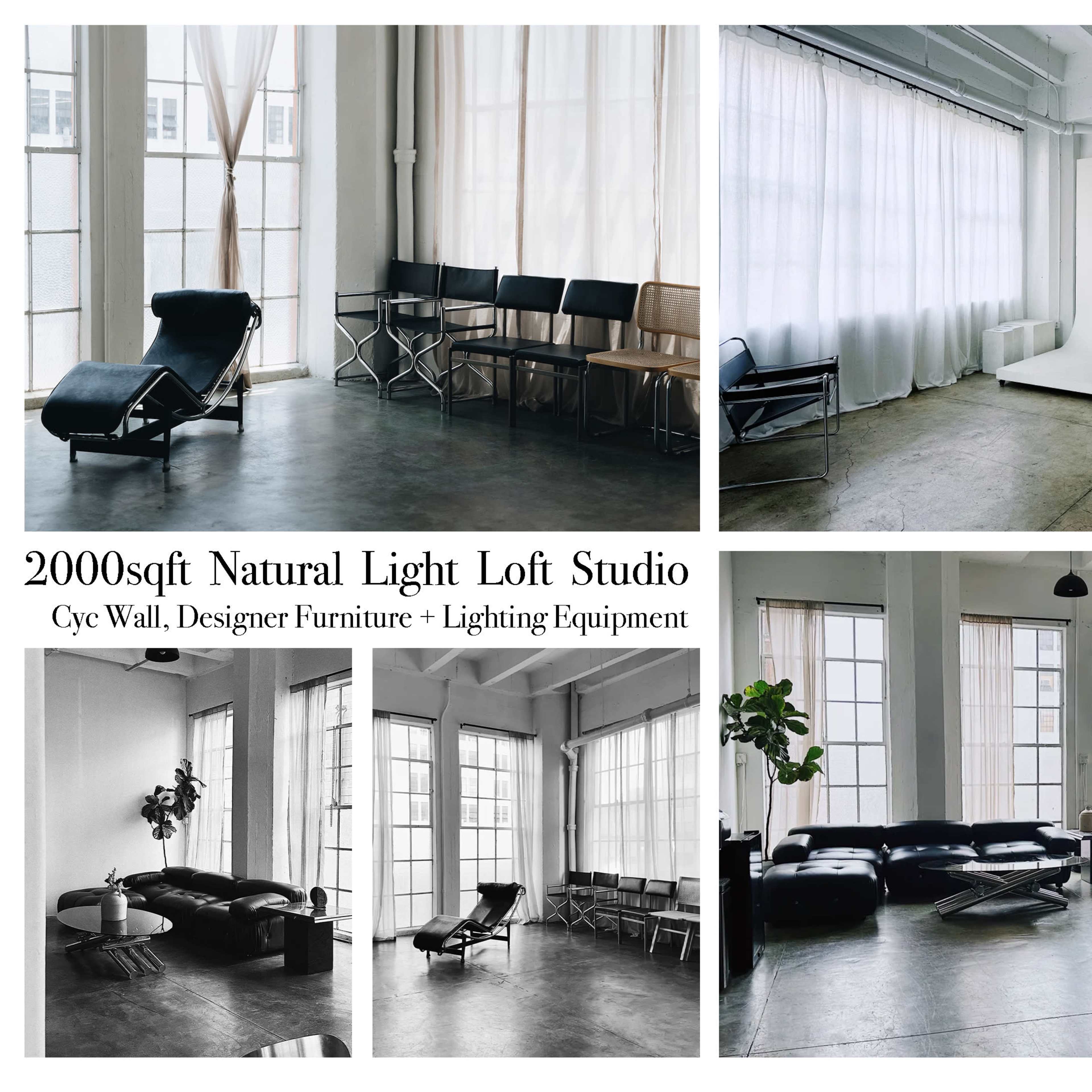 24Hr Corner Studio Loft with Limewash Concrete Wall, Cyc Wall, Designer Furniture, A/C and Lighting Eq Included Image in Central LA, Los Angeles, CA