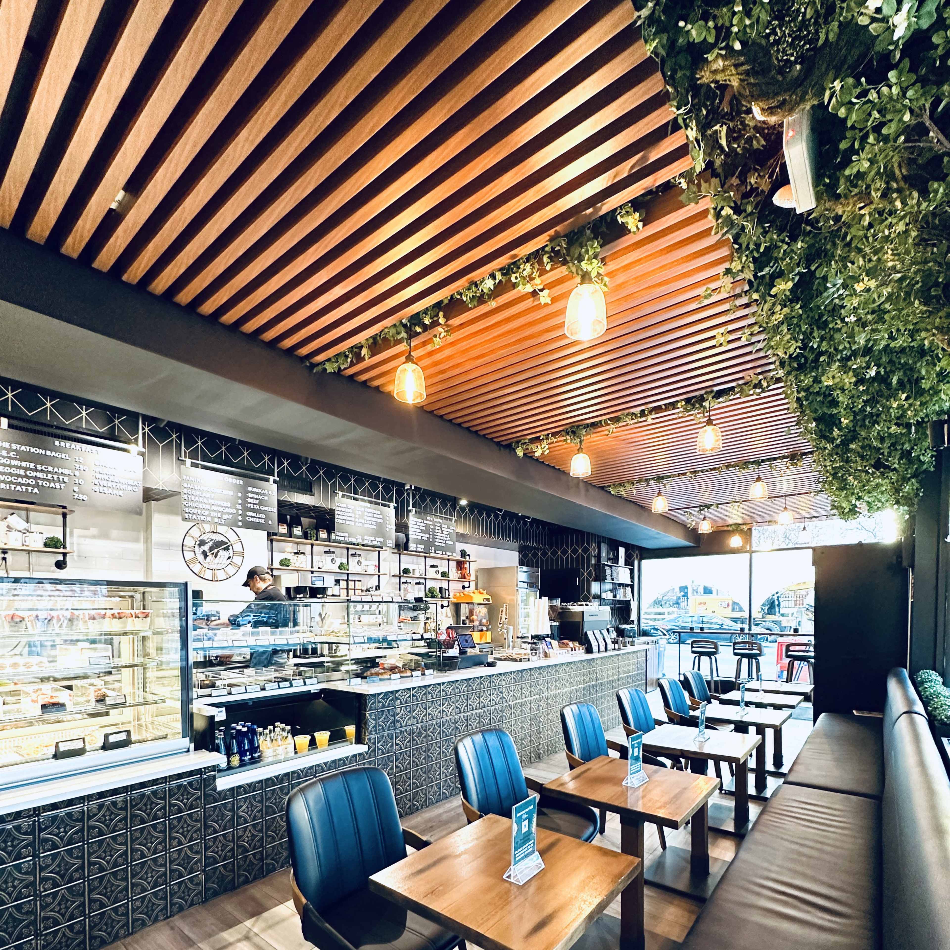 Murray Hill Chic Café with Oversized Storefront Image in Midtown Manhattan, New York, NY