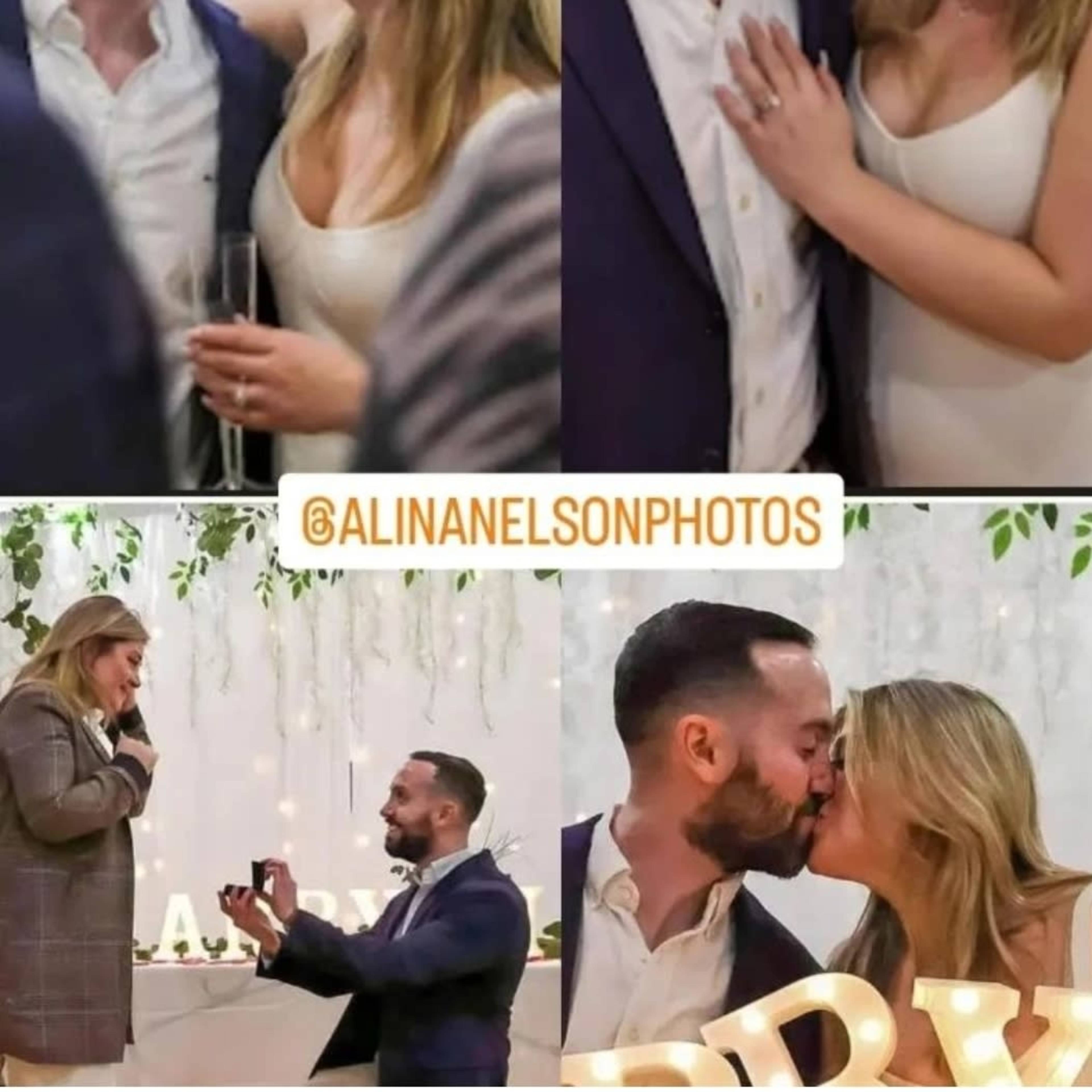 Shows a couple celebrating their engagement, featuring a proposal scene where one partner is on one knee and the other is accepting a ring.