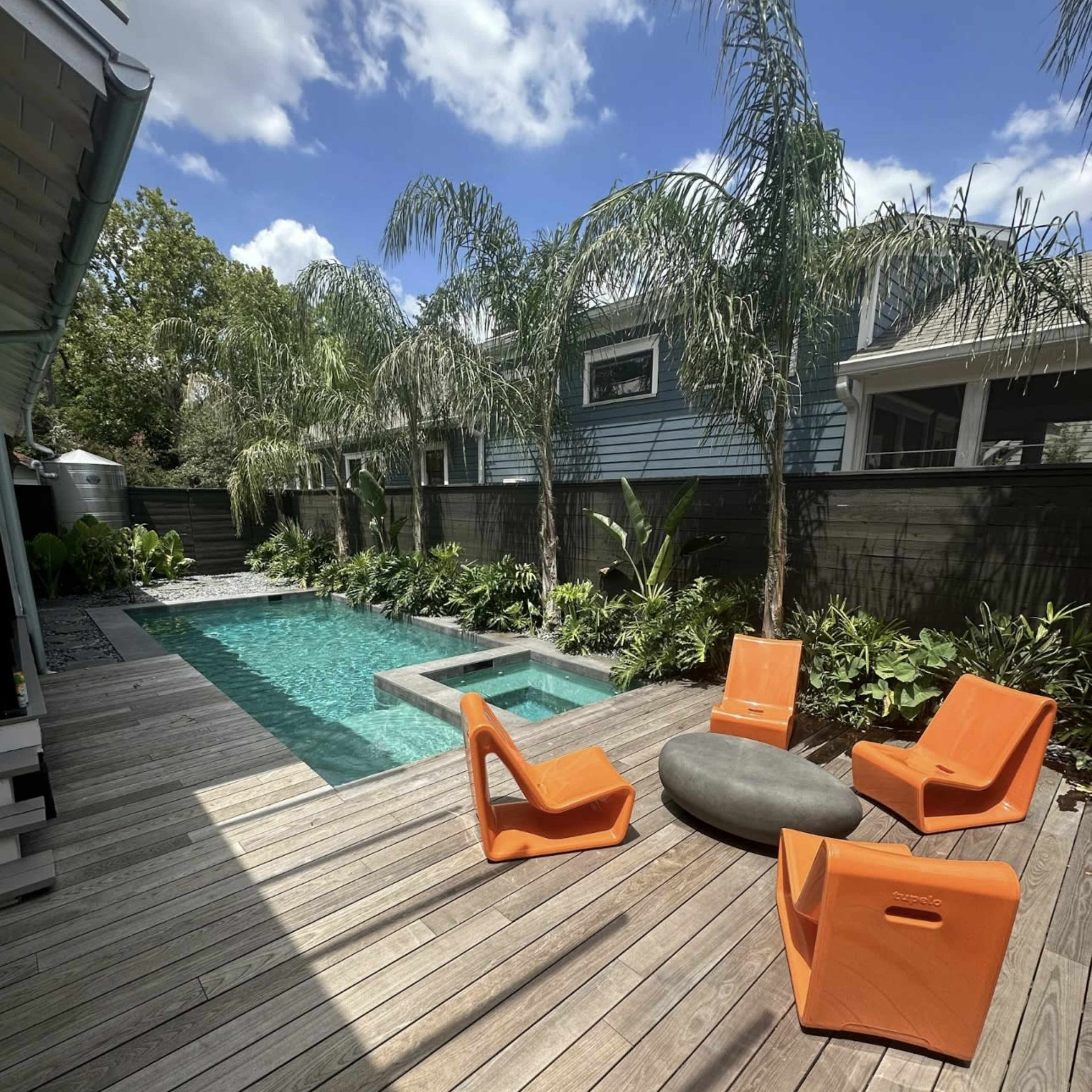 Modern Tropical Pool & Creative Lounge Oasis Image in Greater Heights, Houston, TX