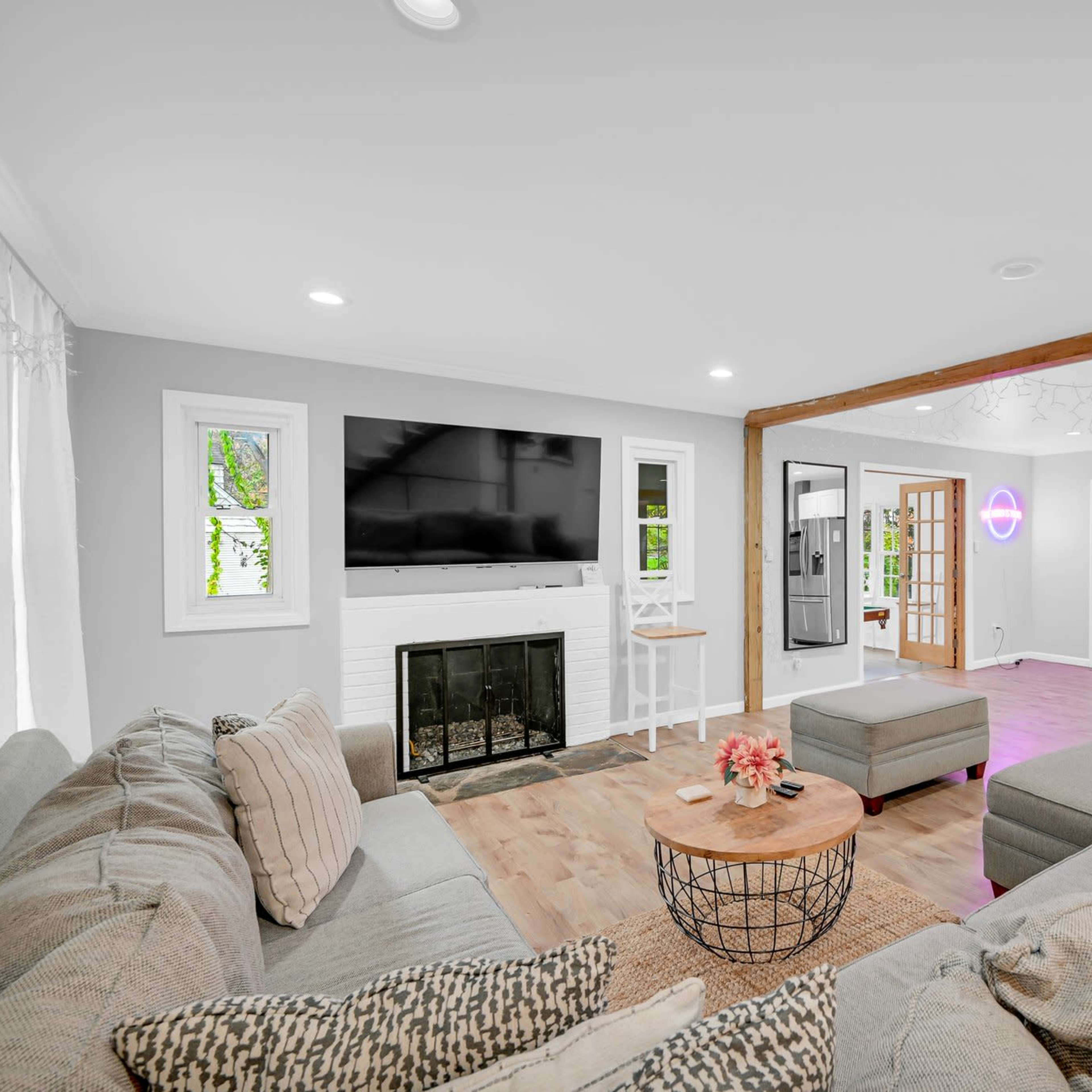 Modern Open Concept Entire single family home with basketball court and full deck in the back yard. Small creek runs as well on side of property. Image in Englewood, Englewood, NJ