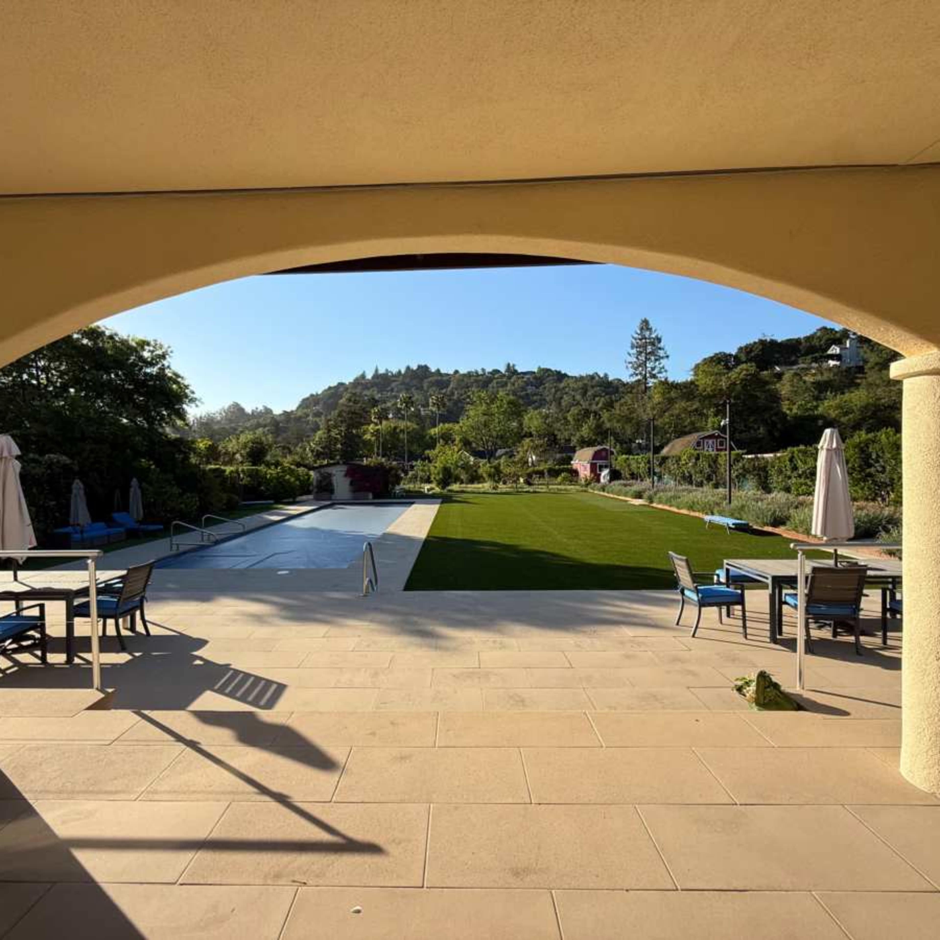 Grand poolside Estate with Circle Driveway, large patio spaces, and Orchard. Image in , San Rafael, CA