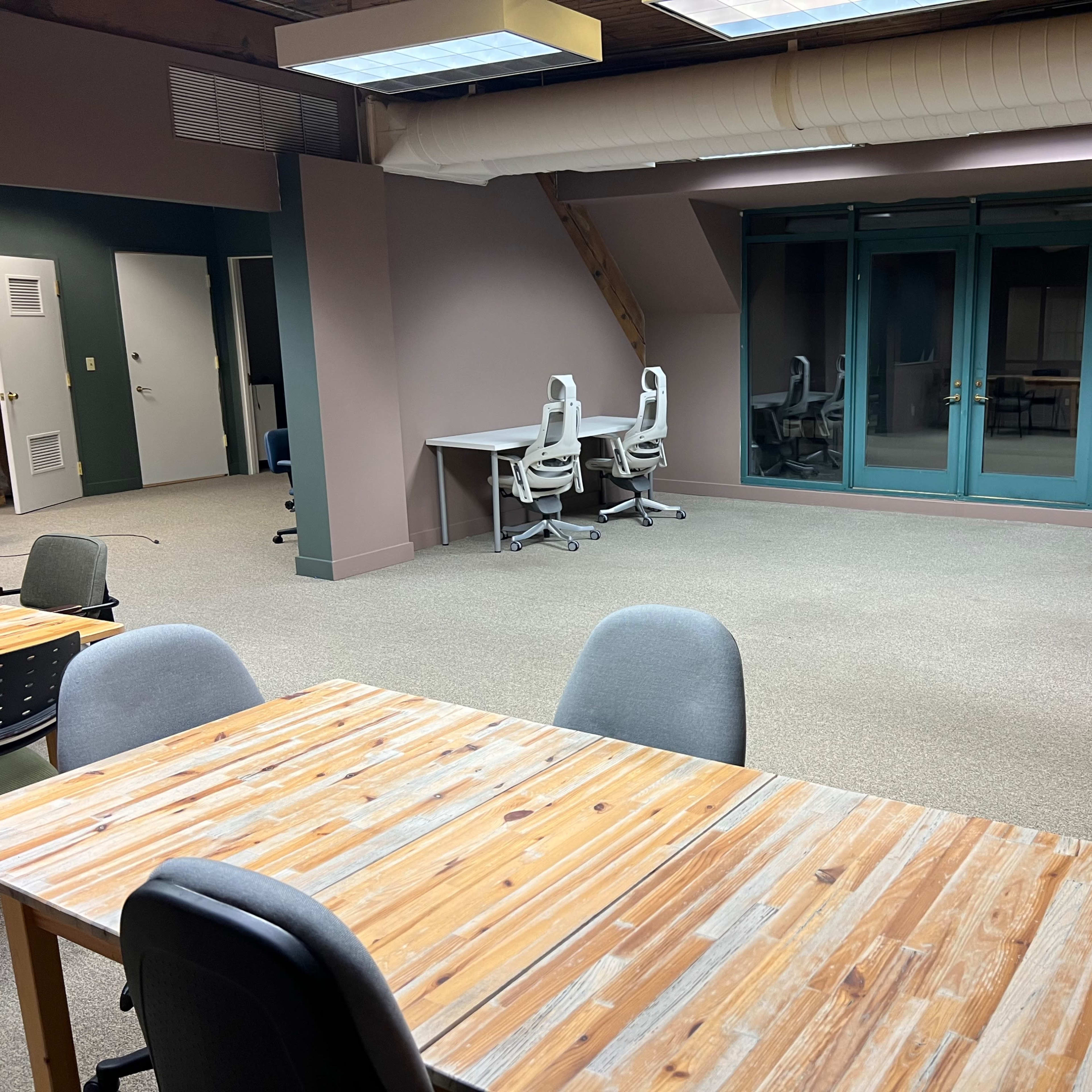 Newly Remodeled Meet Space - Exposed Wood Beam High Ceiling  | Startup / Speak Easy Vibe Image in Belltown, Seattle, WA