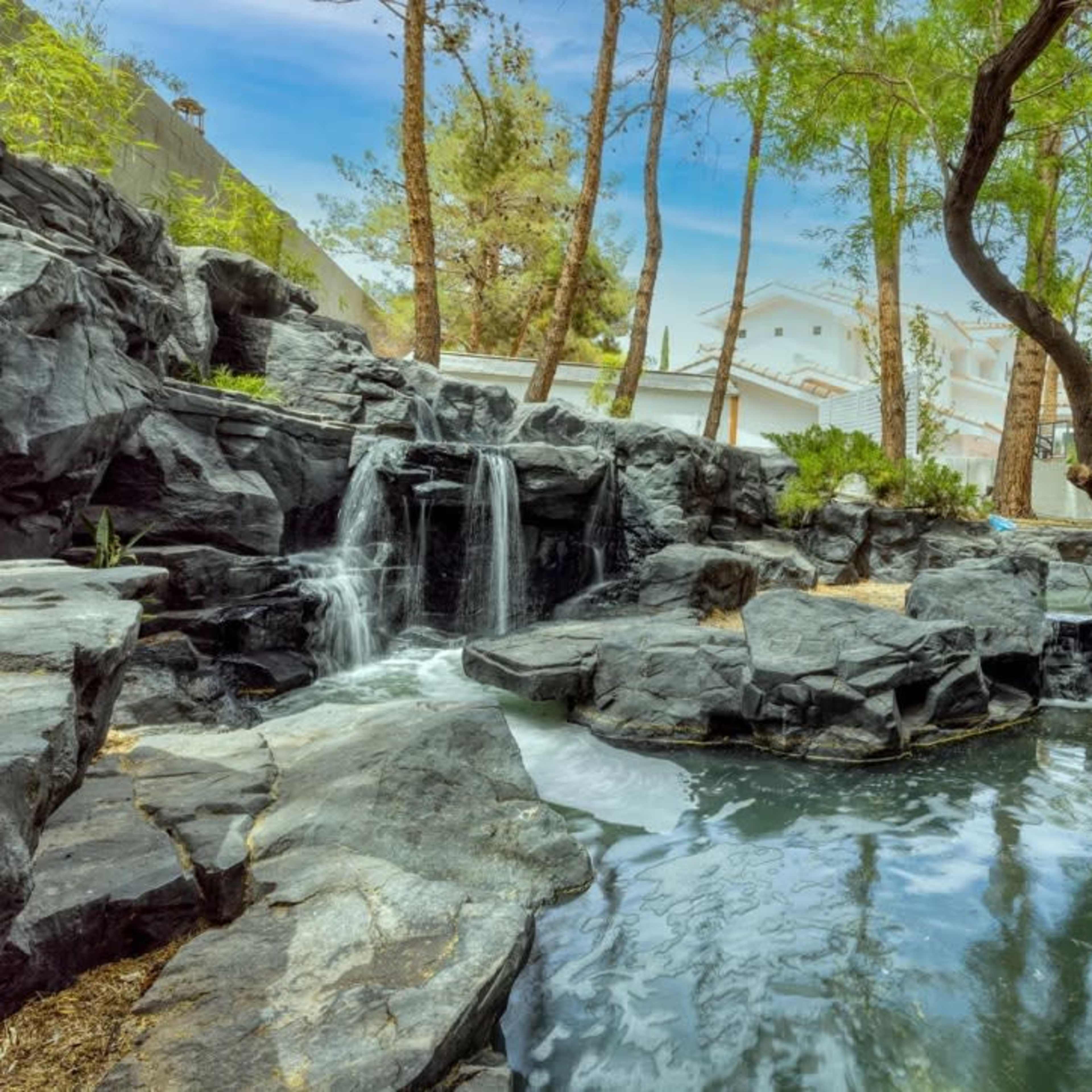 Huge Tropical Pool With Waterfalls, Grottos, Palm Trees, Bridges, and Koi Pond Image in Charleston, Las Vegas, NV