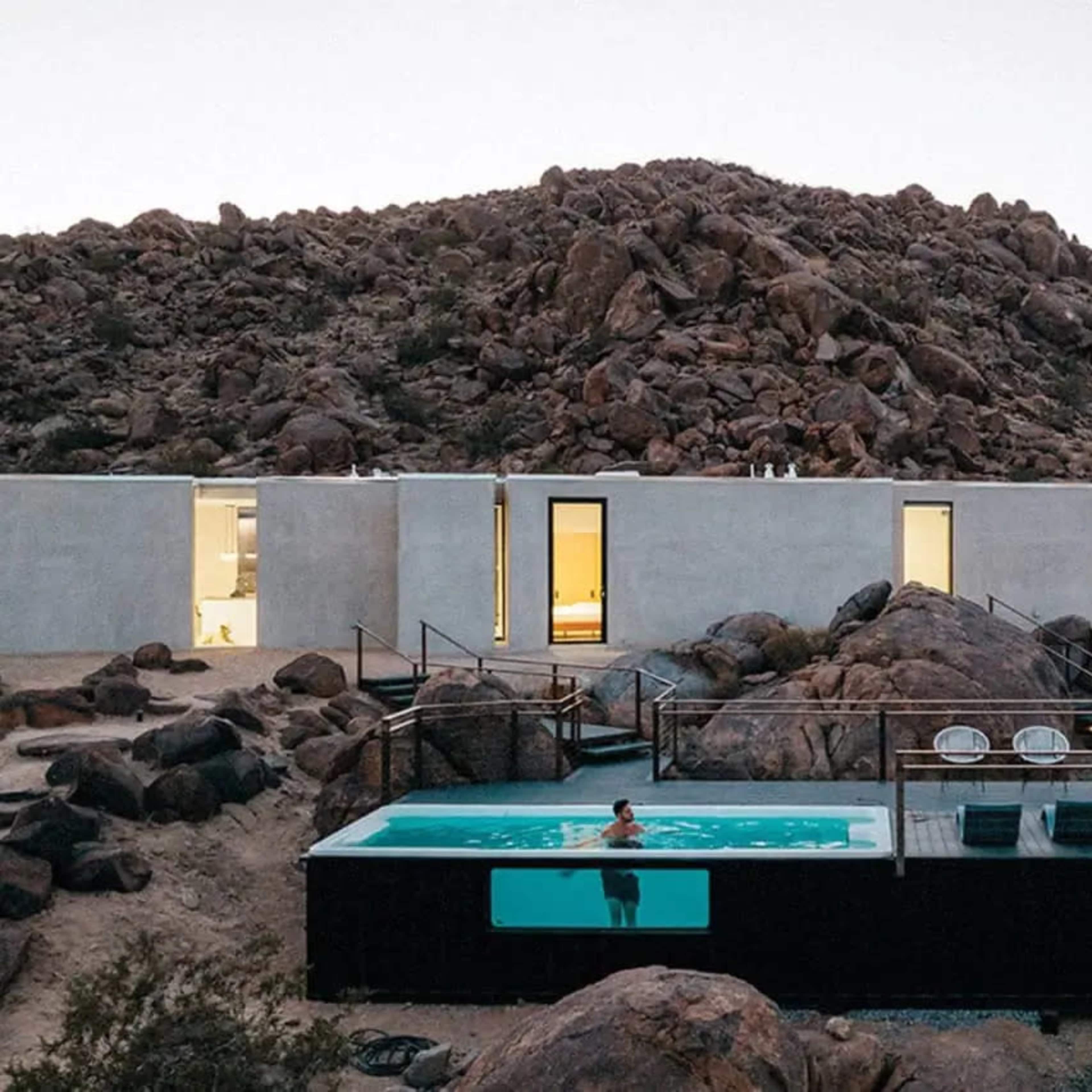 A Modern Rectangular Prism Home w/ Pool & Boulders Image in , Joshua Tree, CA