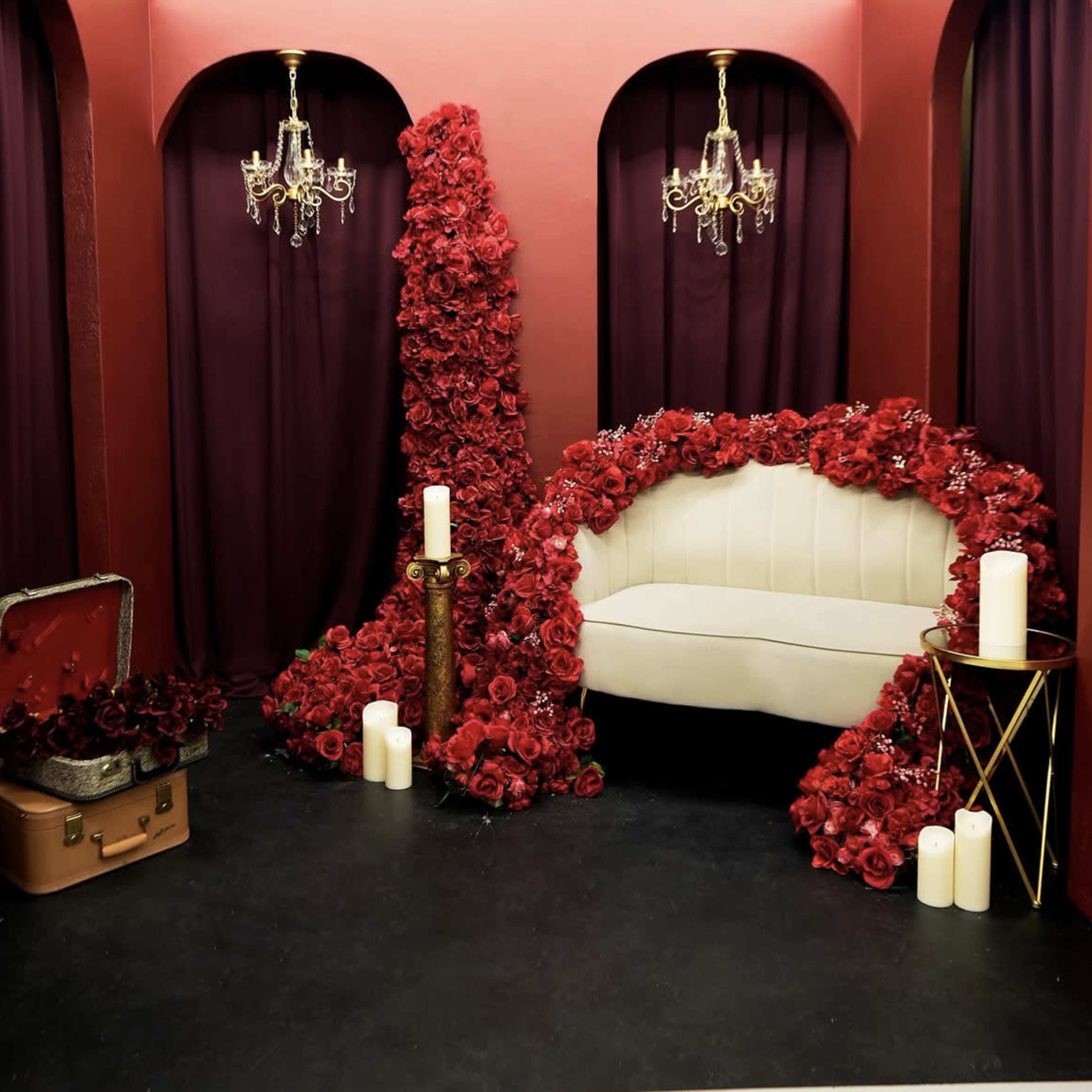 Romantic Red Rose Lounge – Luxe Photo & Content Studio, Multi-Set studio W/ Cyclorma wall, Backdrops & Lighting equipment included Image in Miramar, Miramar, FL