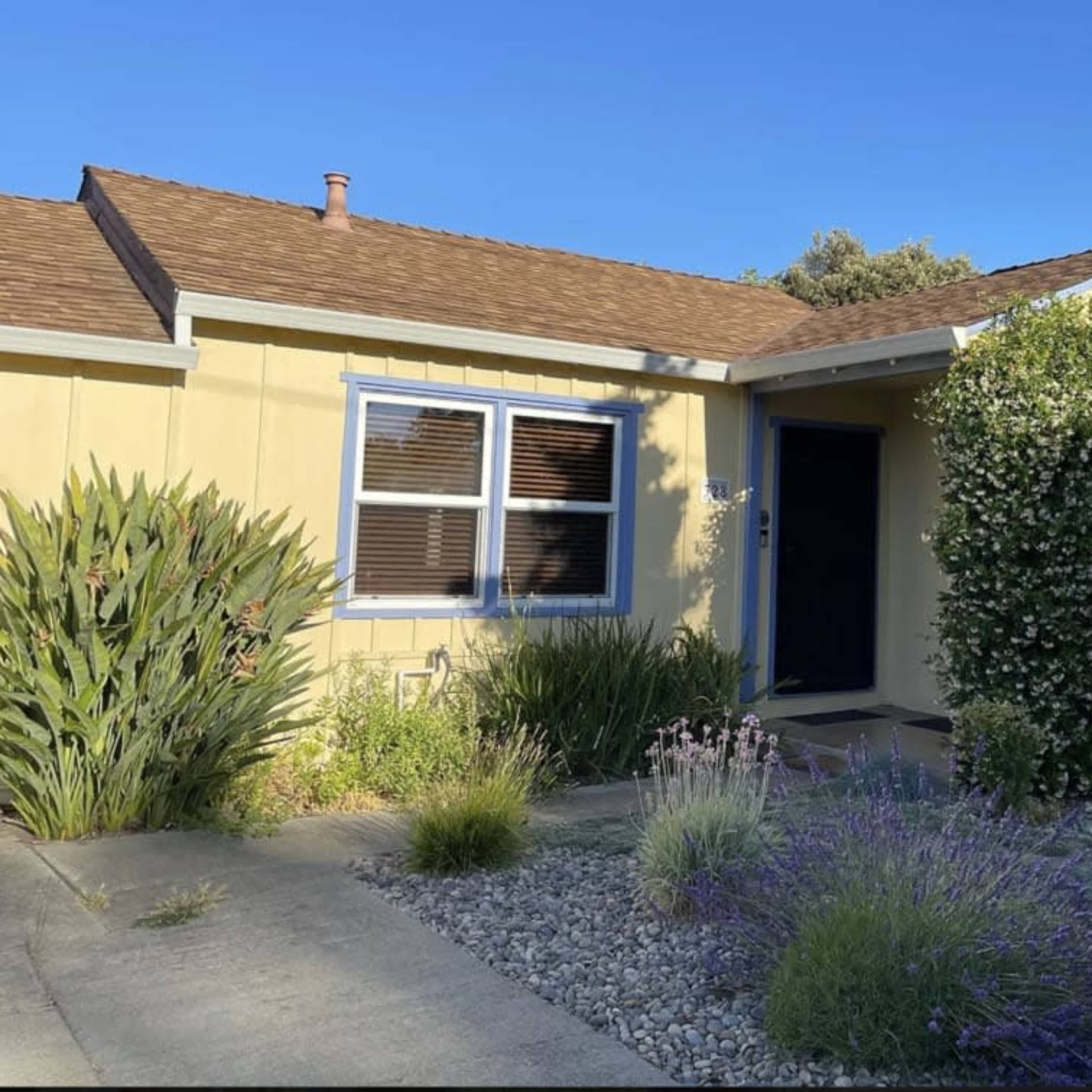 5 min walking distance from Downtown, cute yellow house with a French bocce field ("Pétanque") in the backyard. Image in Lowlanders, Sunnyvale, CA