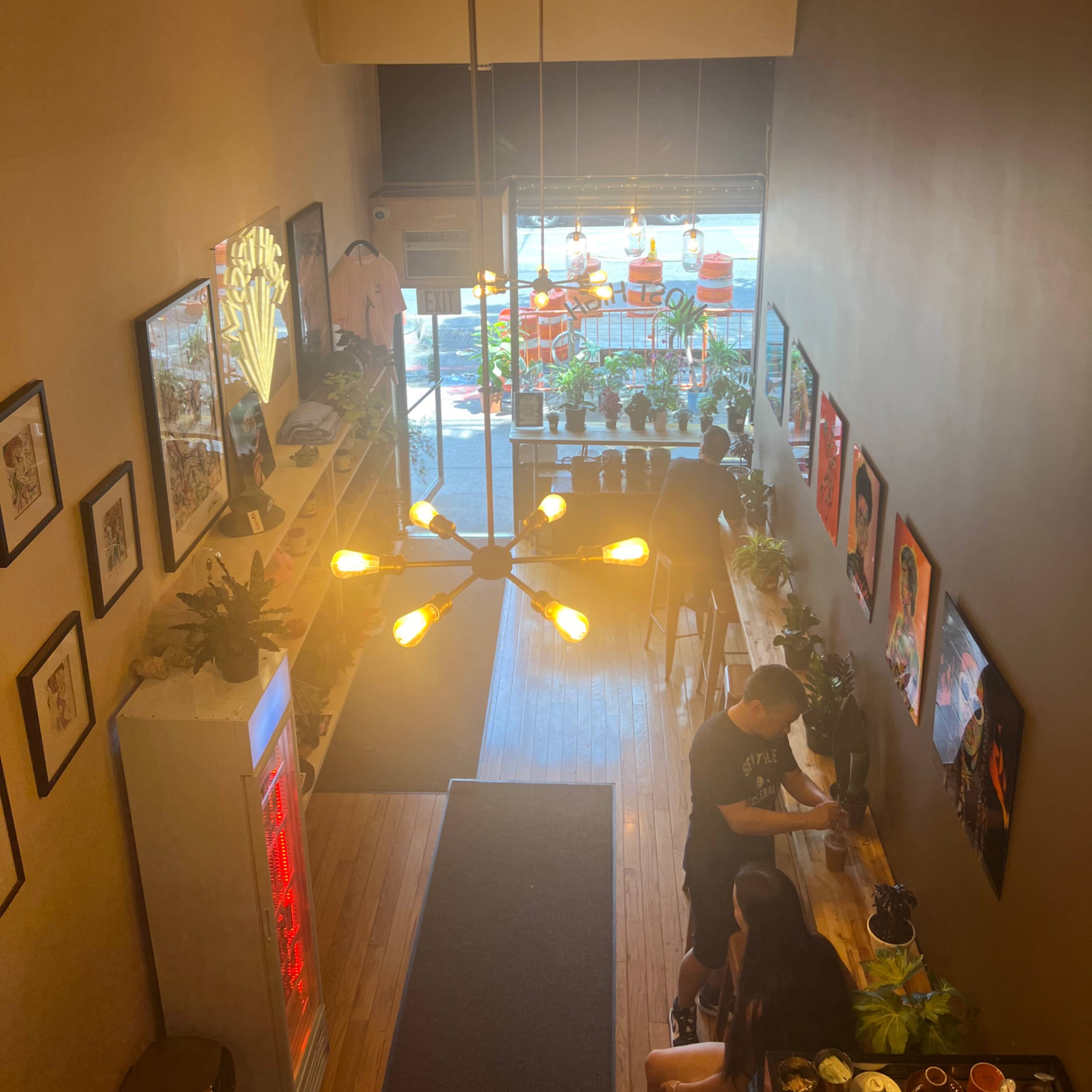 Vibrant, plant-filled cafe & gallery/event space with DJ booth in mezzanine, steps from Brooklyn Museum Image in Prospect Heights, Brooklyn, NY