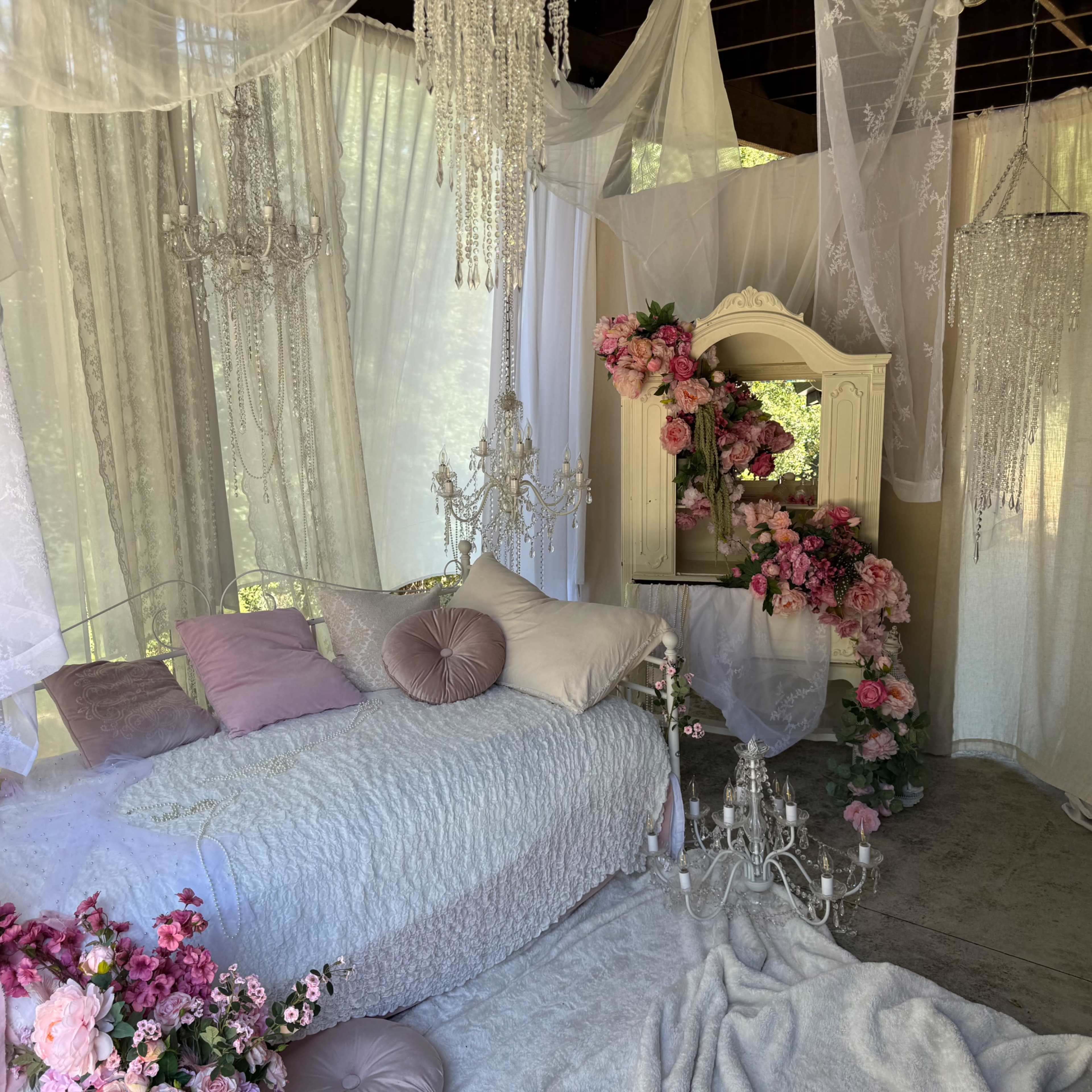 Enchanted Garden Bed & Chandeliers – Boudoir Photo Set Image in Los Gatos, Los Gatos, CA