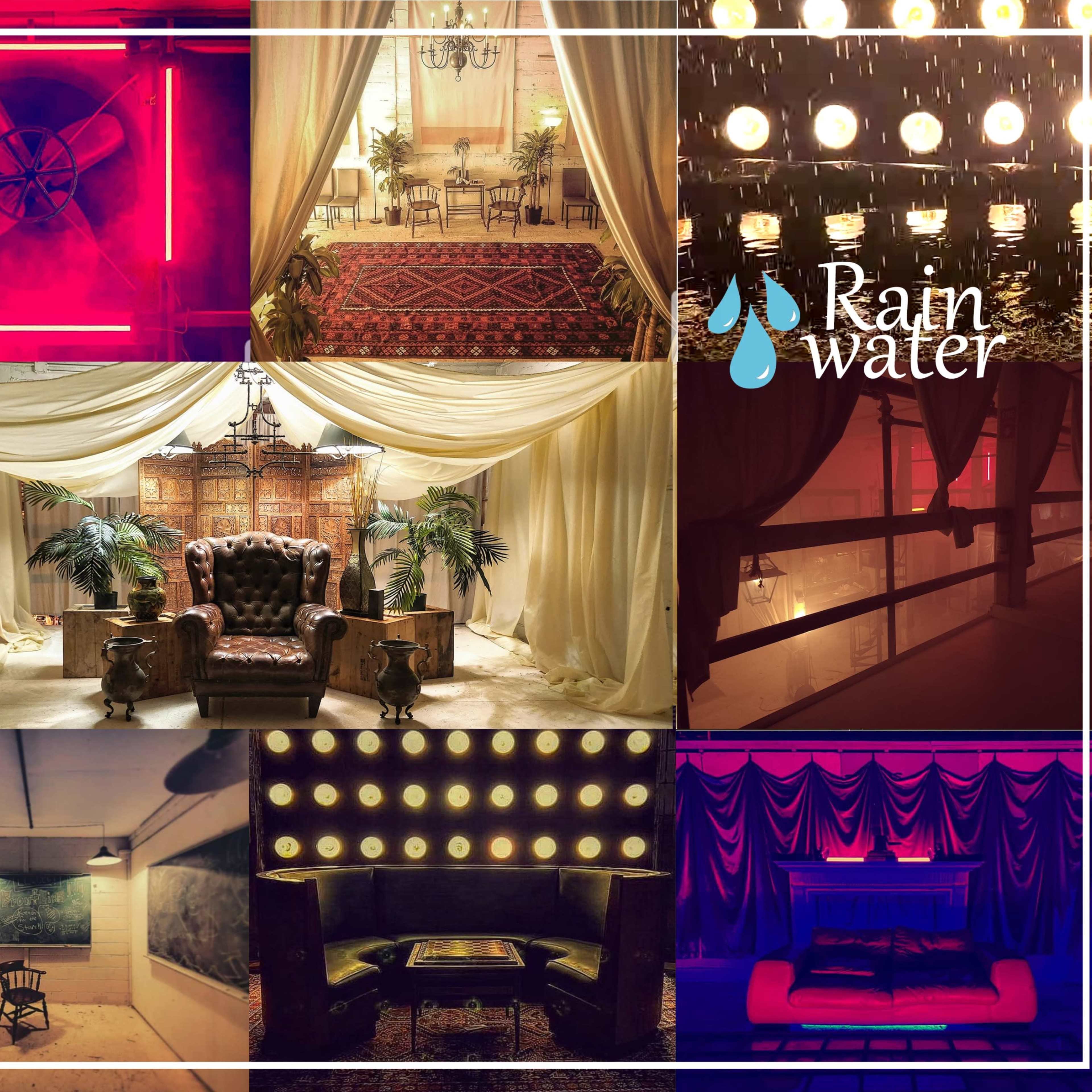 A collage of various indoor environments featuring distinct interior designs, furniture arrangements, and decorative elements.