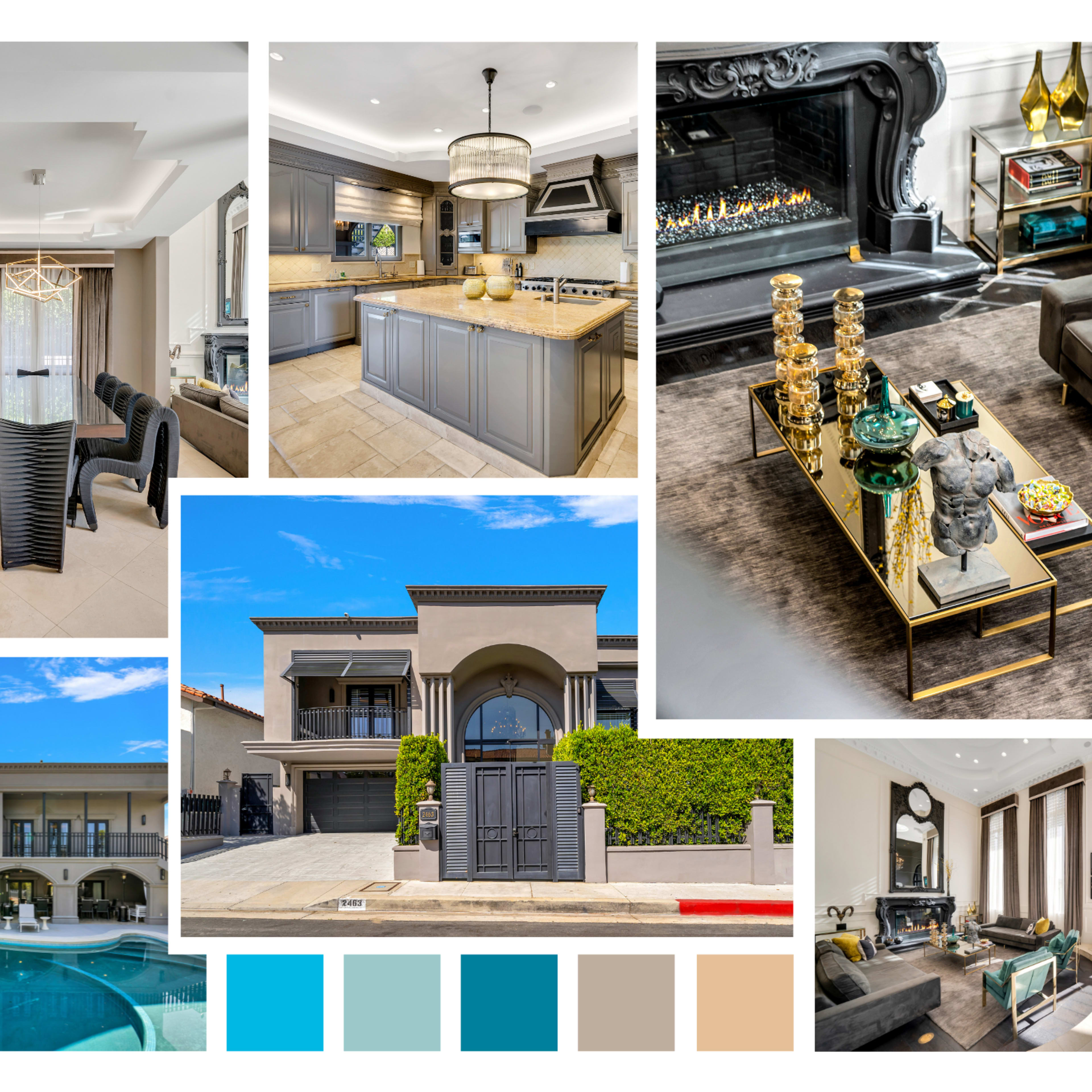 A luxurious contemporary home with a spacious interior, elegant furnishings, and a stunning outdoor pool area.