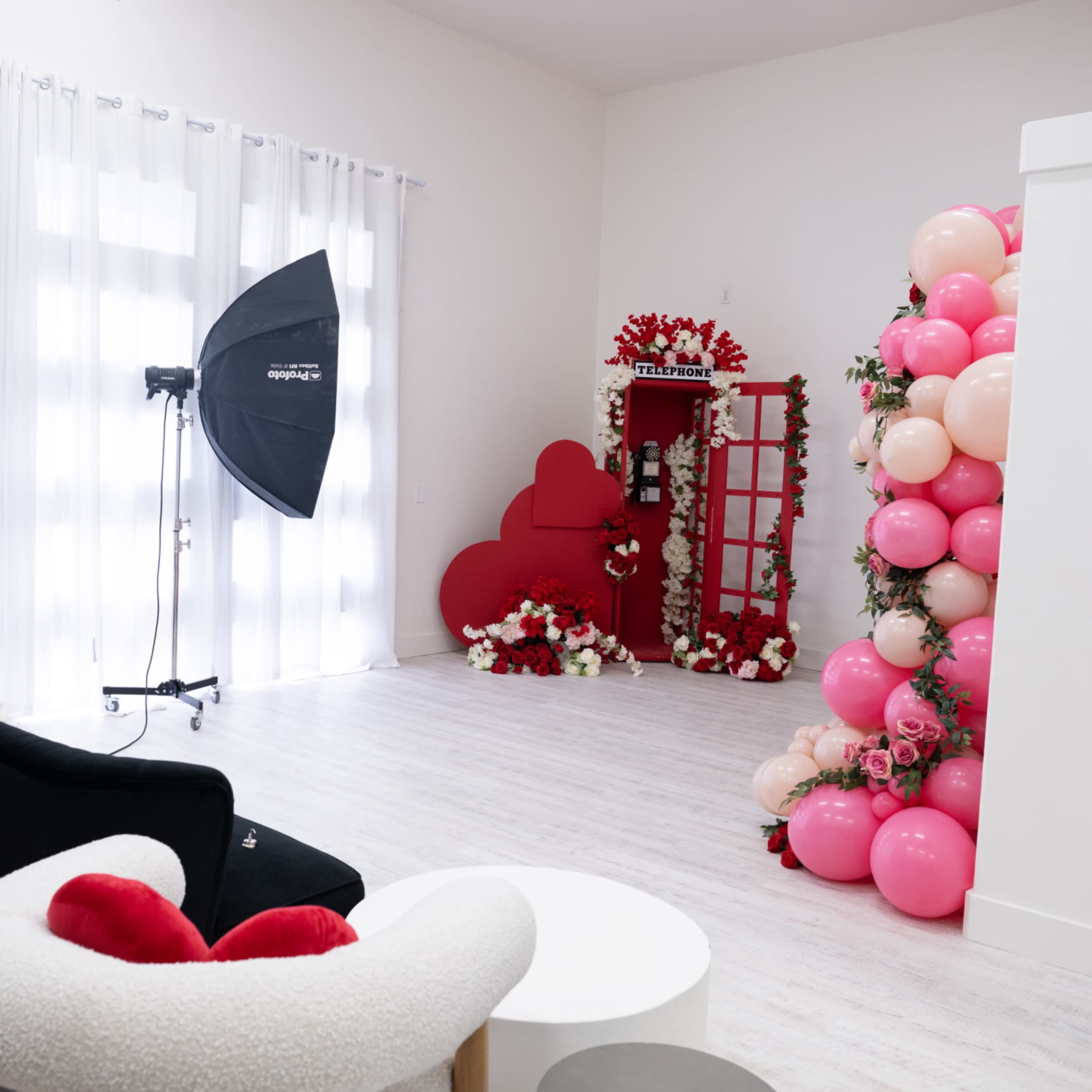 Midciites open "white" studio with 14 foot ceilings, natural light and studio light with LOTS of props, backdrops and even maternity gowns available to use. Image in Mansfield, Mansfield, TX