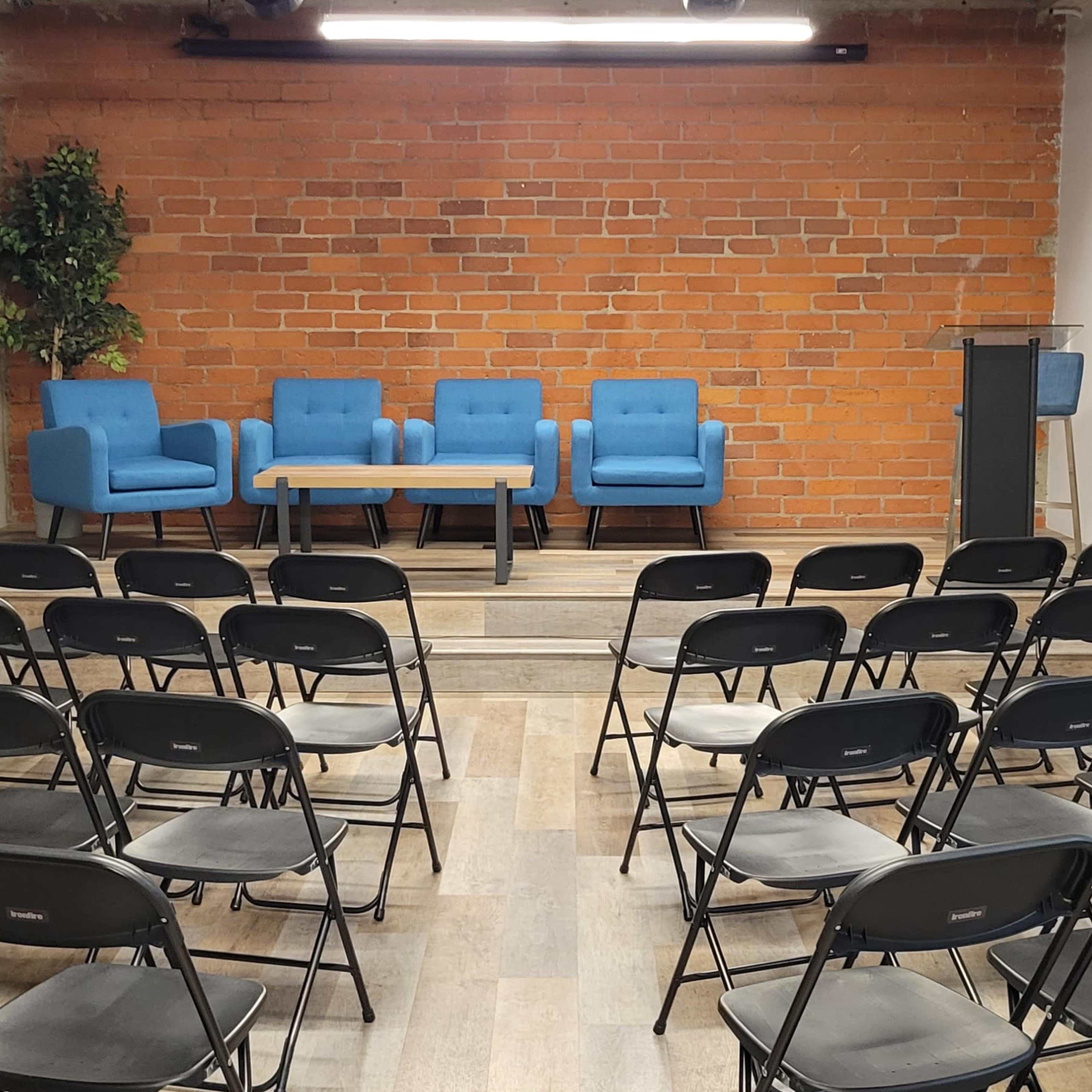 Event Mezzanine with Stage and A/V Image in , Bellflower, CA