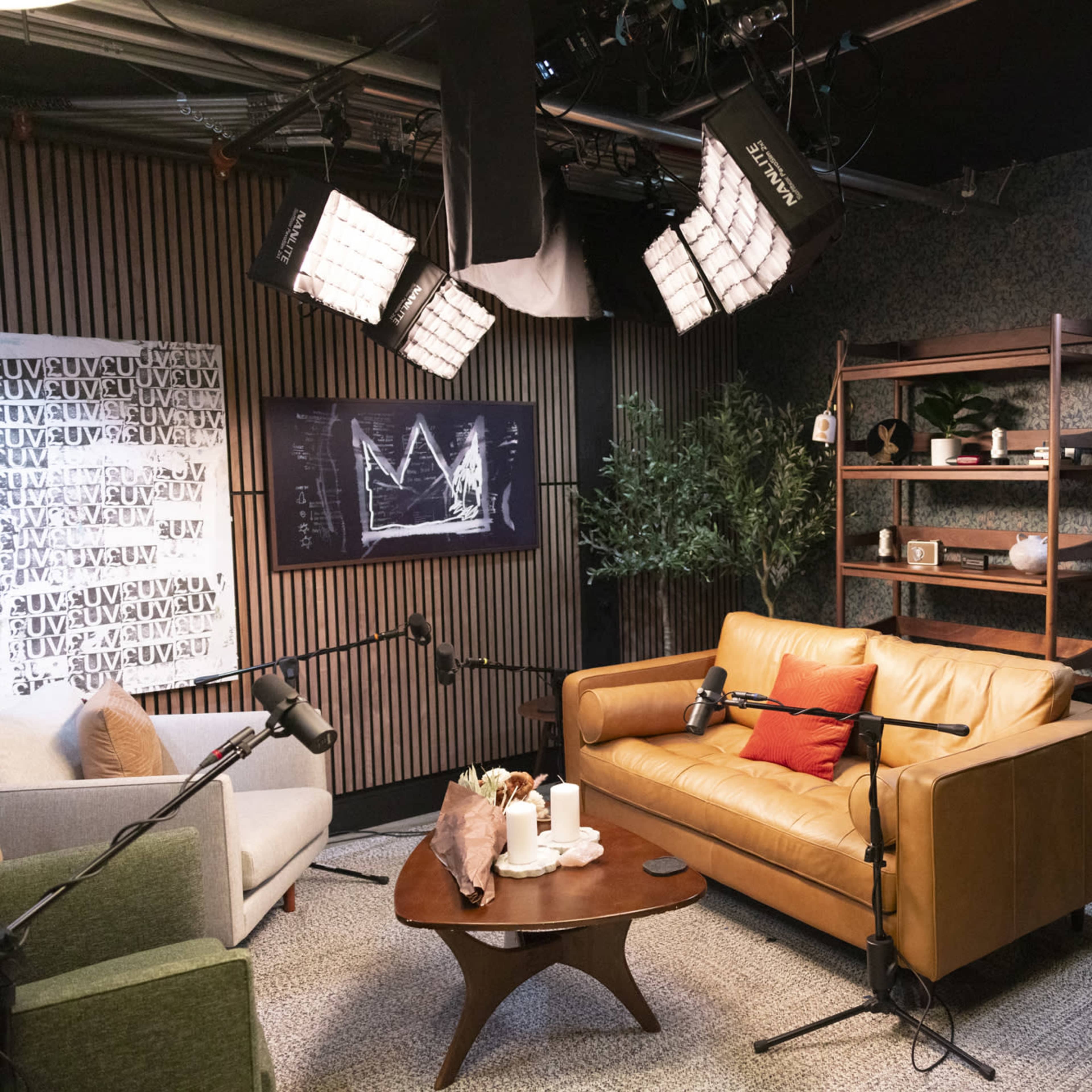 Pre-Lit, Luxe Podcast Studio with Engineer and Equipment (6K BlackMagic Cameras, Shure SM7B Mics, Custom Lighting) Image in Tropico, Glendale, CA