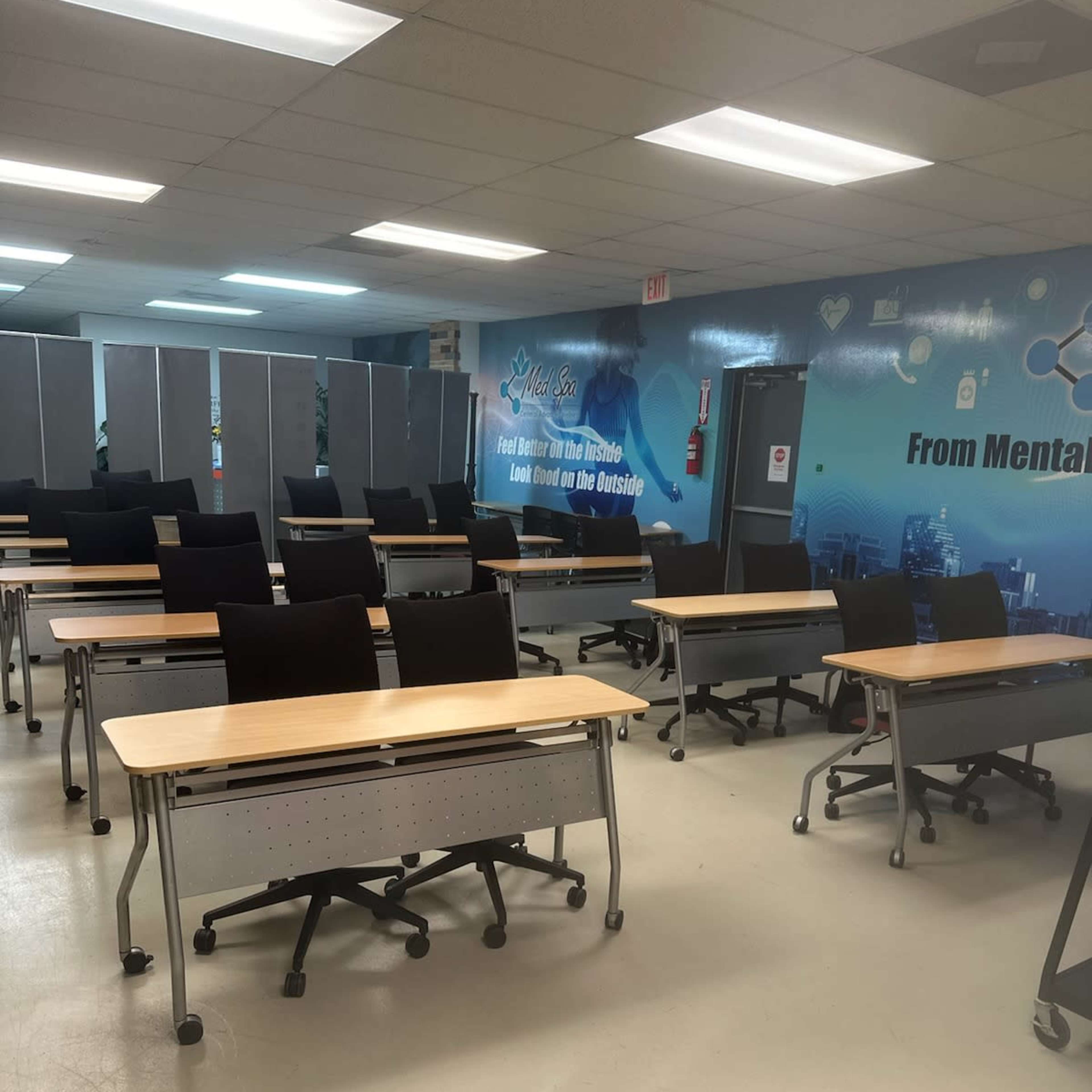 Classroom/Meeting Space Close to Airport with Plenty of Space, Chairs, Tables, Chalkboards, and TV Image in San Antonio International Airport Vicinity, San Antonio, TX