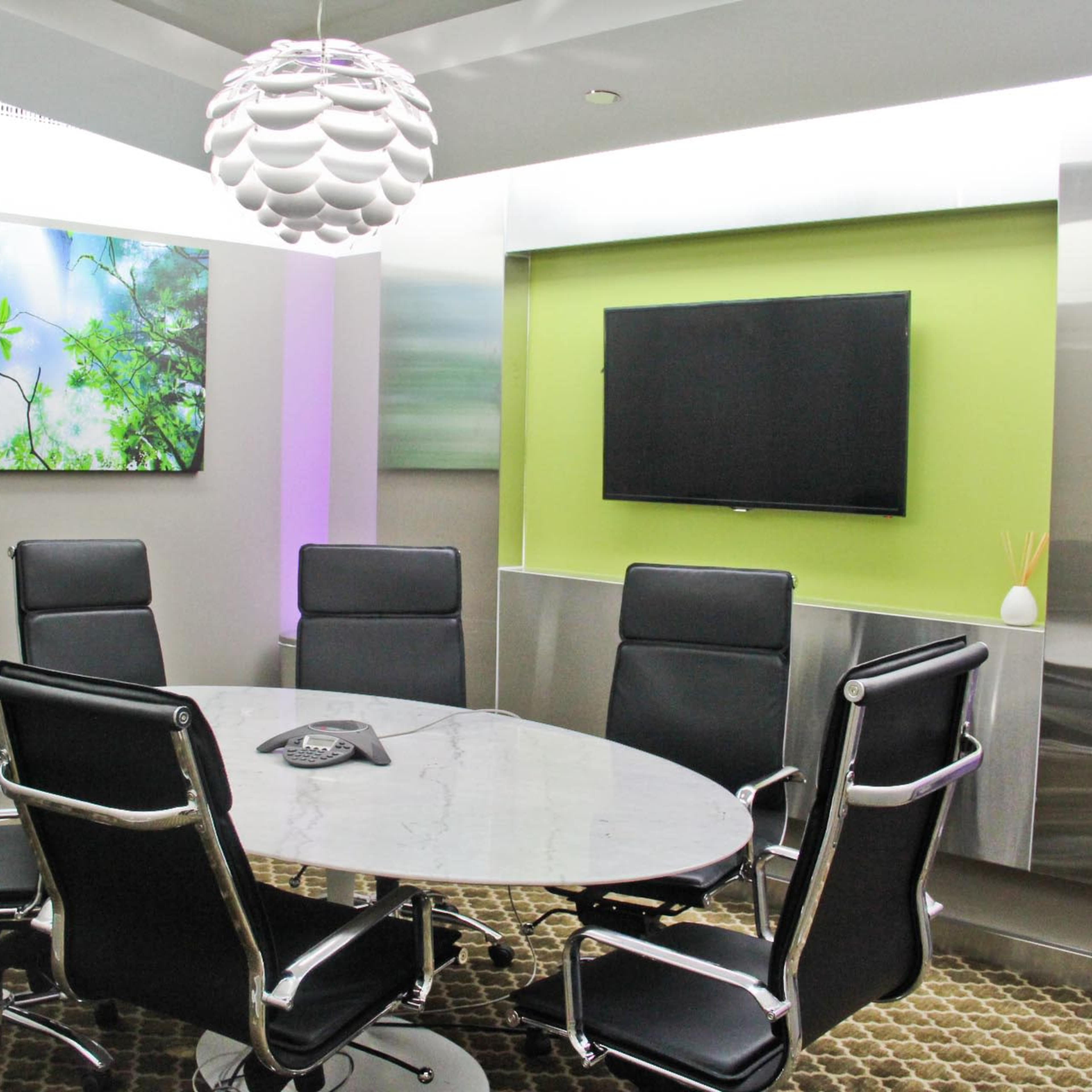 * Limited Time - 50% Off * Bryant Park Meeting Room E with Oval Marble Table for up to 6 People - Just Near Reception Image in Midtown, New York, NY