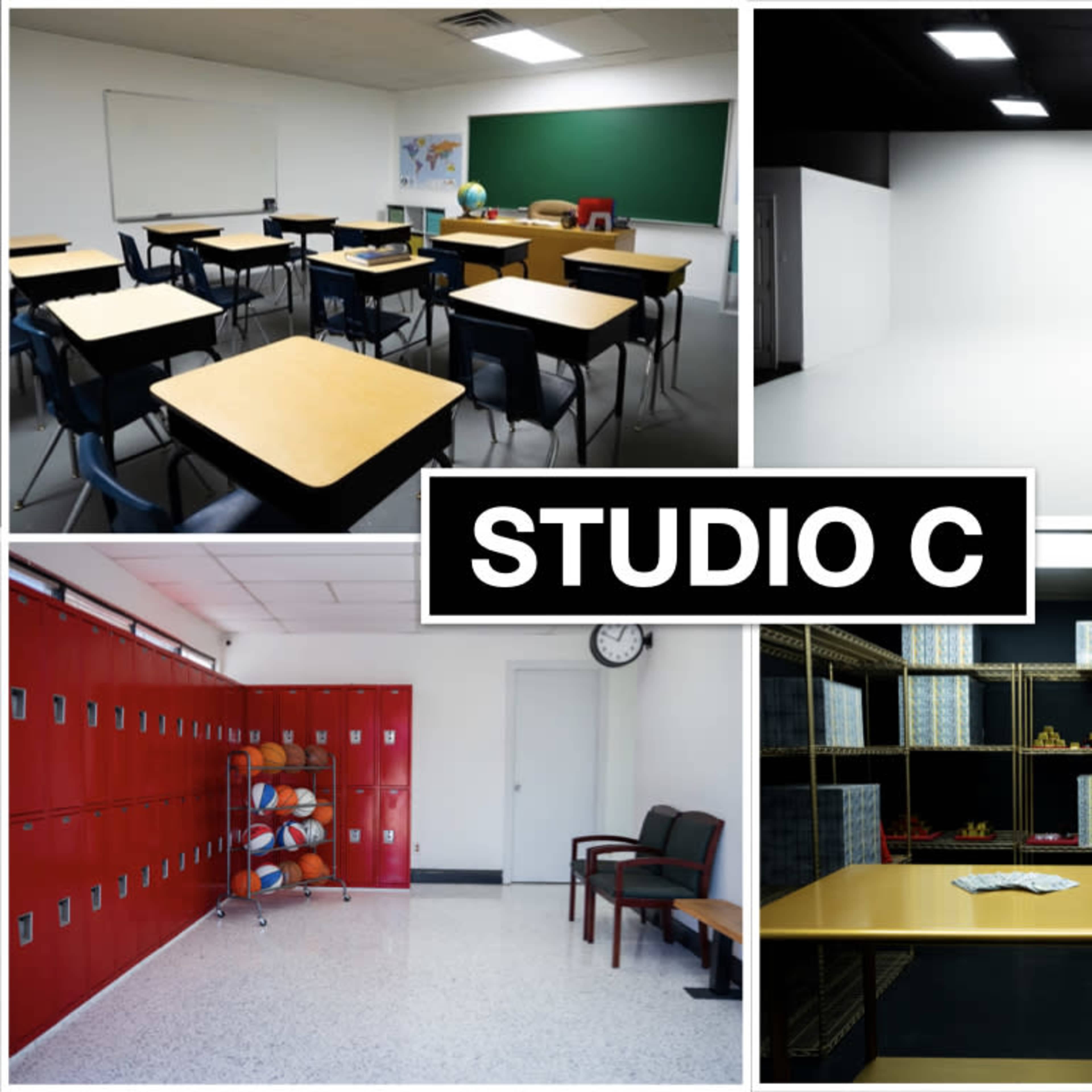 Multi Set Production Studio w/ Infinity White/RGB Cyc Wall, Classroom Set & Money Vault Set Image in Blue Bell Heights, Mesquite, TX