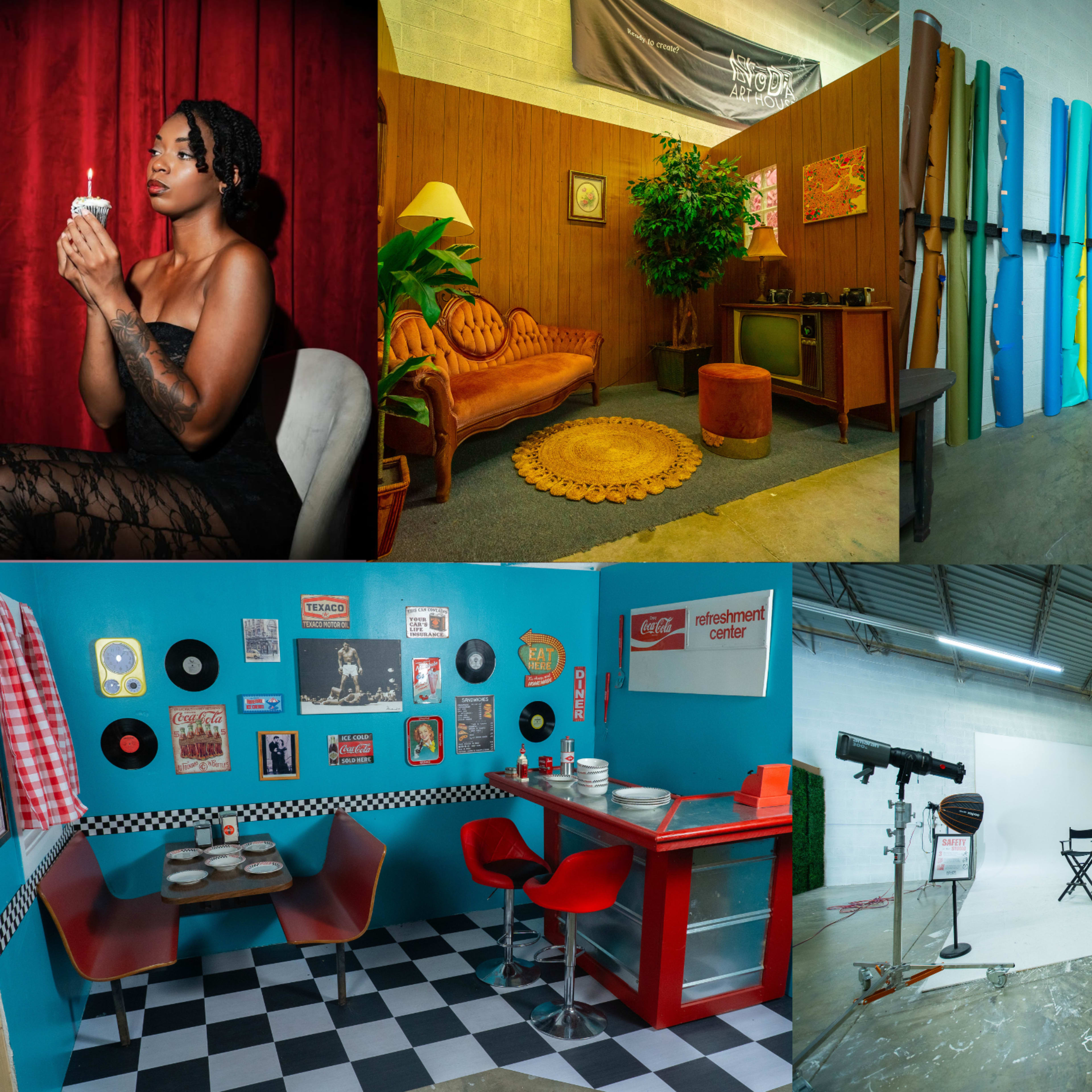 Large Warehouse Studio with Infinity Wall, Diner Set, Vintage Room Image in Sugar Creek, Charlotte, NC
