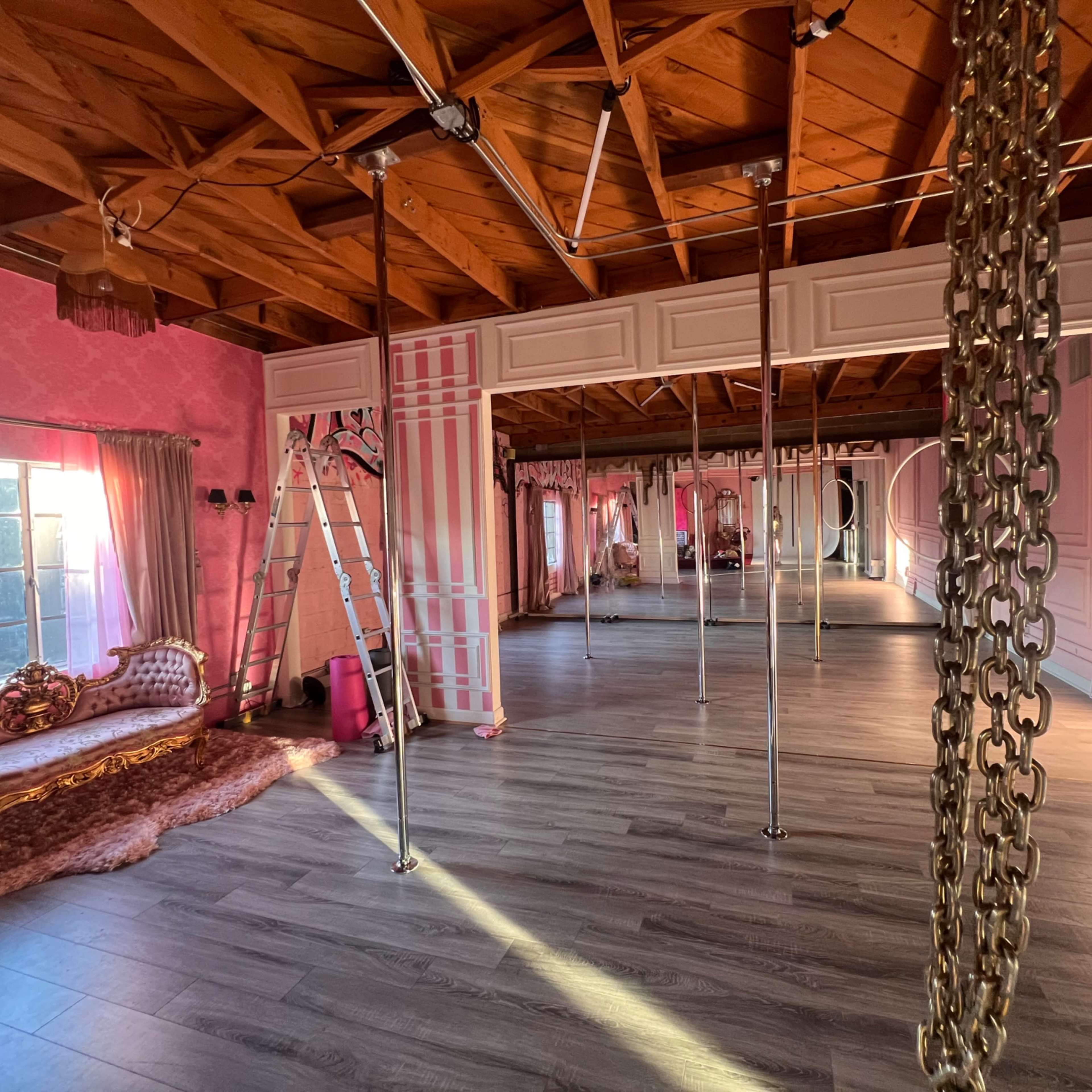 Pink Pole Dance Studio with a Cyc and a Bathtub Image in Hollywood, Los Angeles, CA