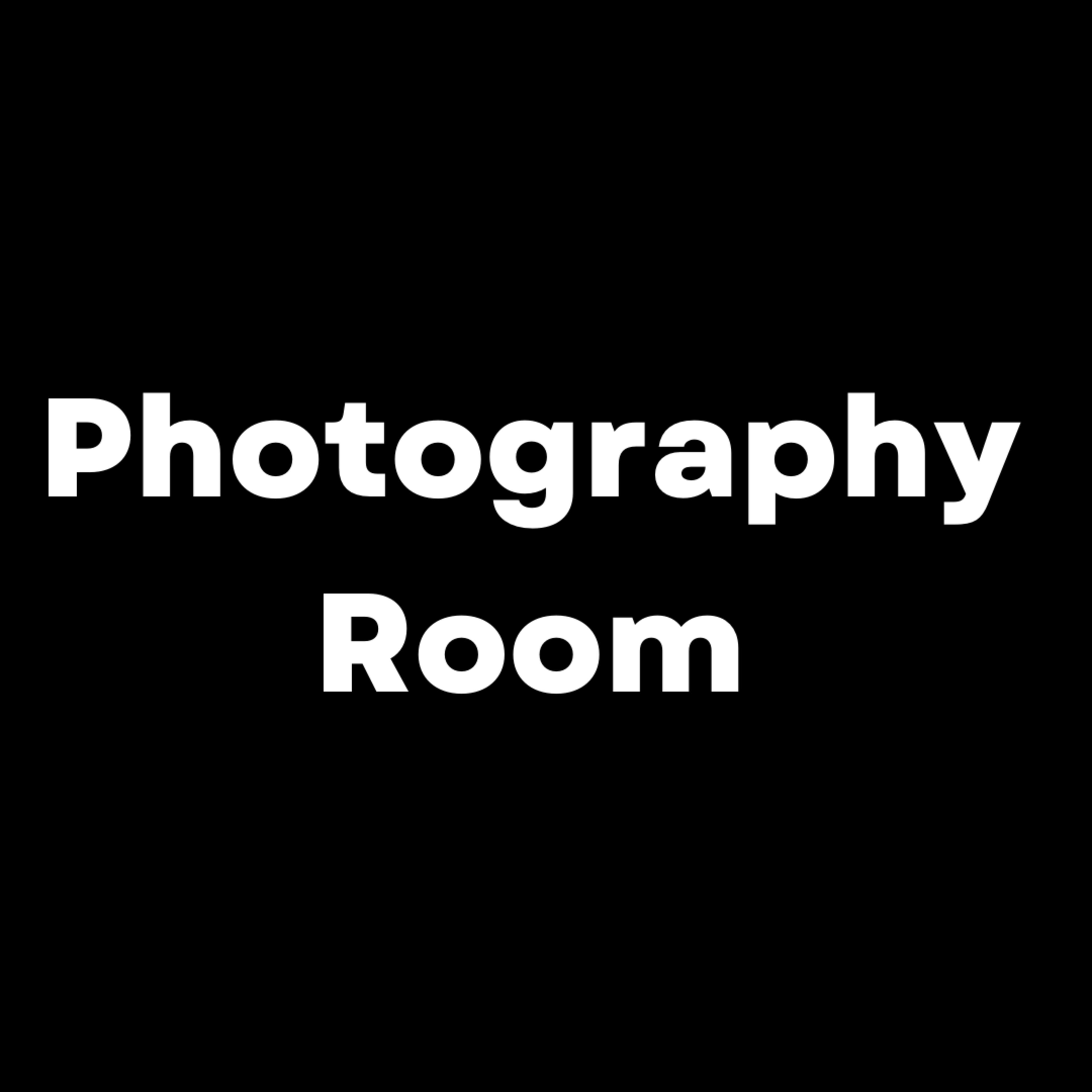 Bold white text that reads "Photography Room" against a black background.