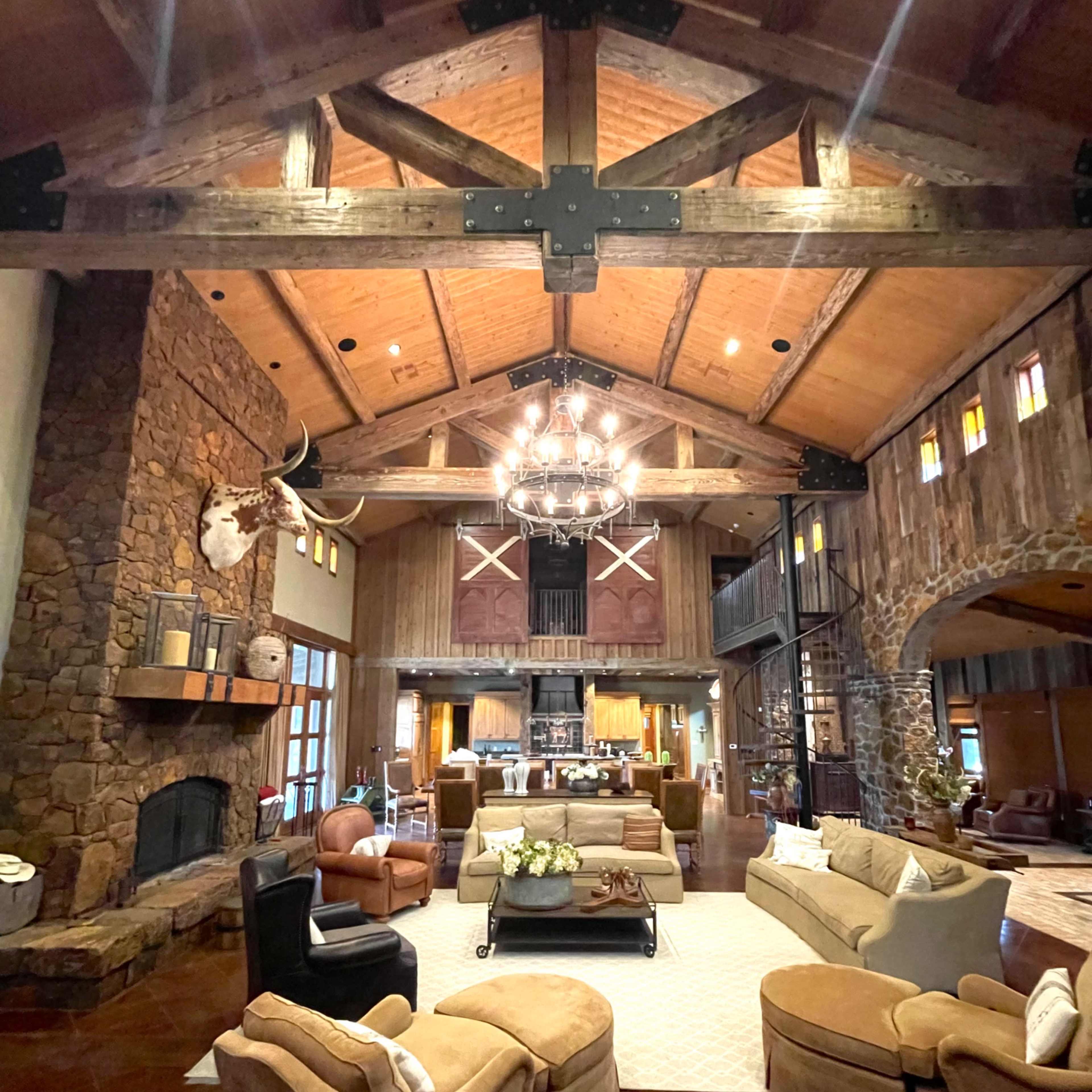 Luxury Cattle Ranch / Farm with Stone Lodge, Log Cabins and Lake. Image in Marquez, Marquez, TX