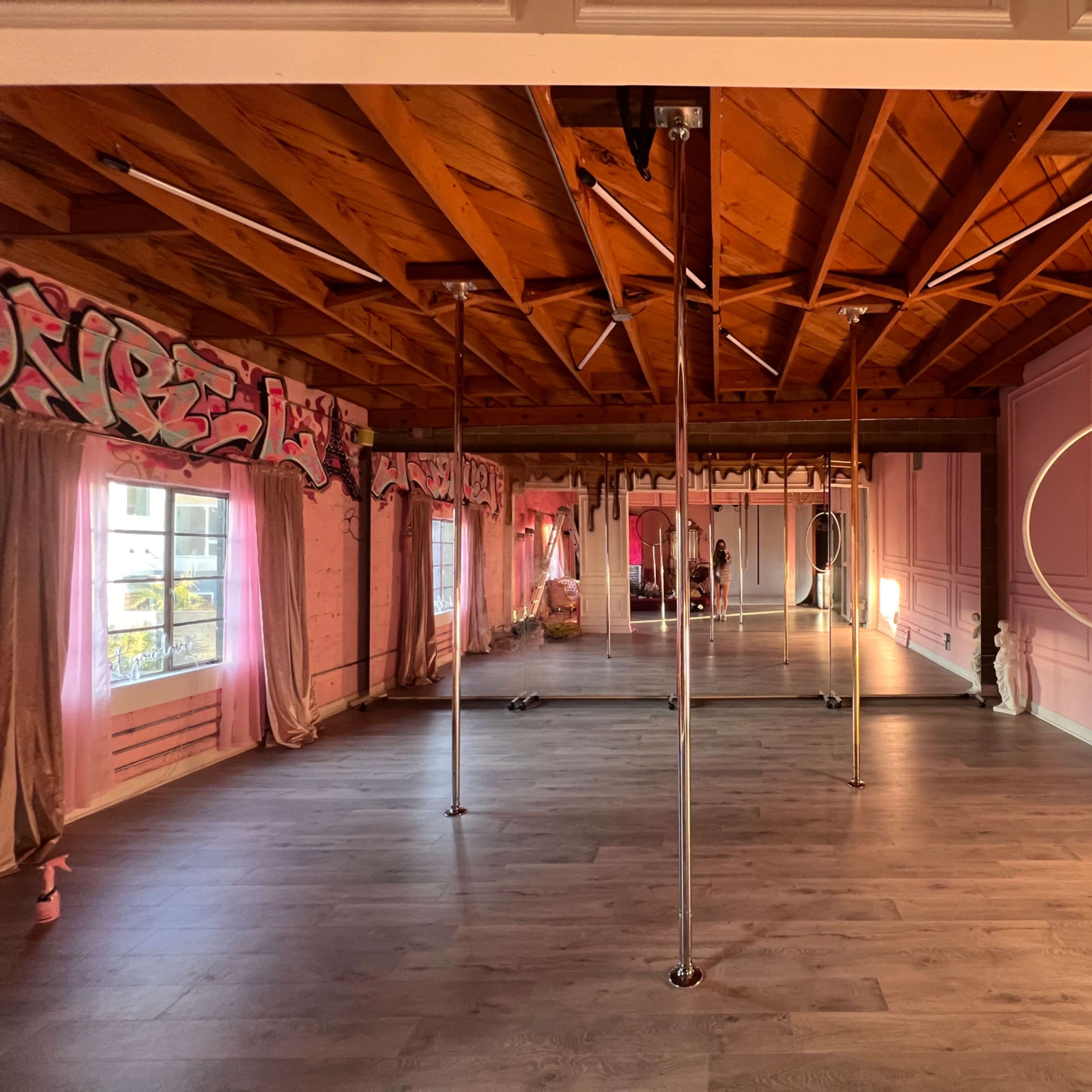 Pink Pole Dance Studio with a Cyc and a Bathtub Image in Hollywood, Los Angeles, CA