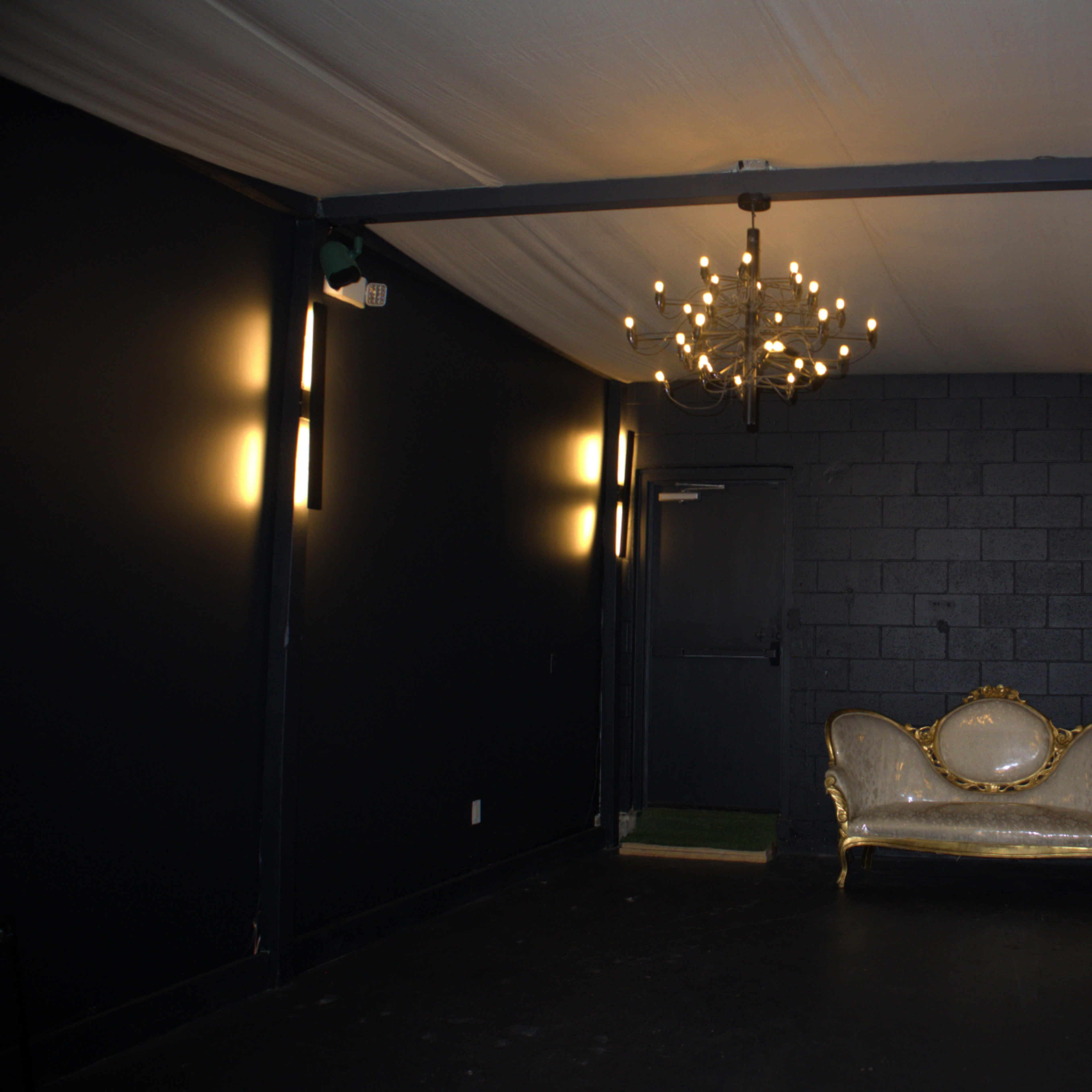 Downtown LA Moody Studio – Black Room w/ LED Lighting, Gold Sofa, Cinematic Vibes Image in Central LA, Los Angeles, CA