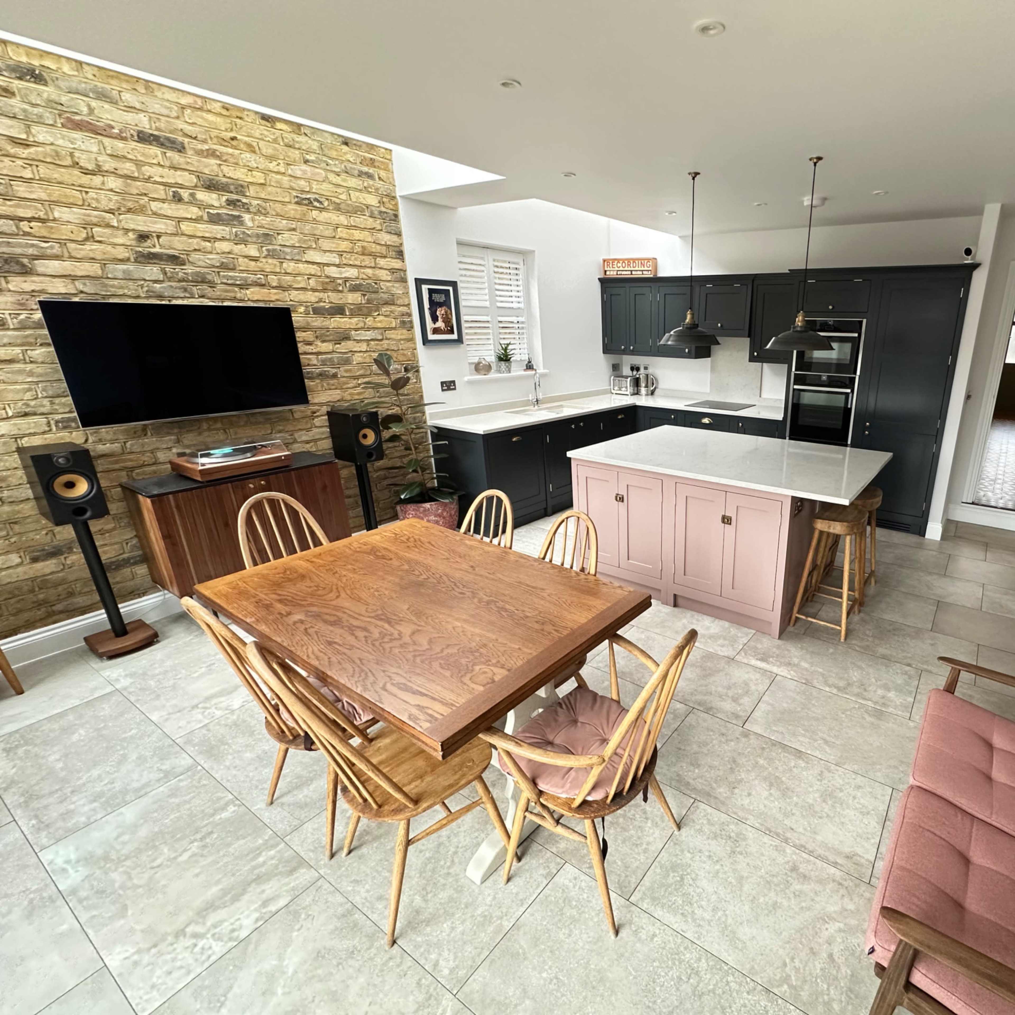 Large bright Kitchen with character and high ceilings, living room with original features. Image in Leyton, London, England