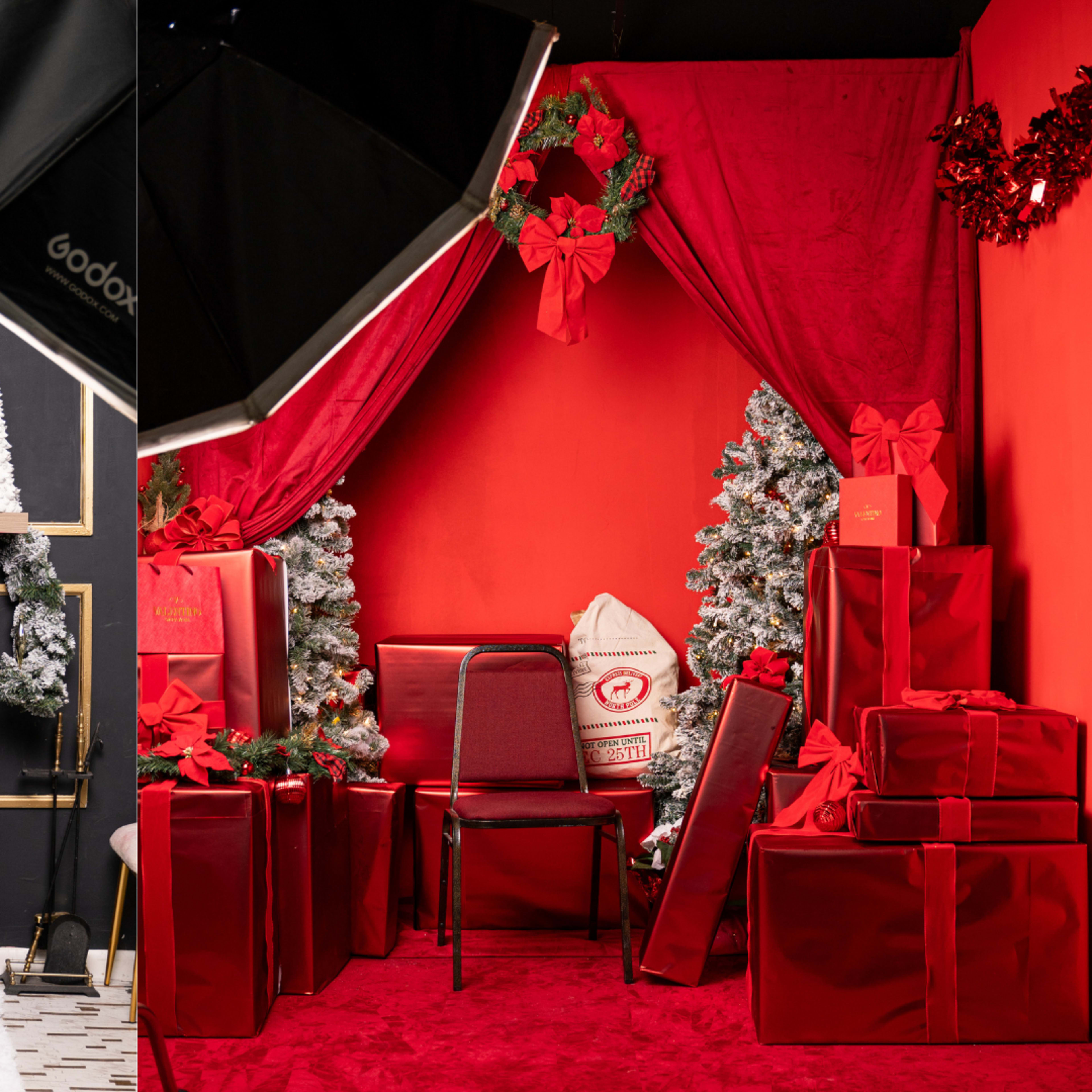 Luxury Red & Gold Holiday Photo Studio Image in Biscayne Gardens, Miami, FL