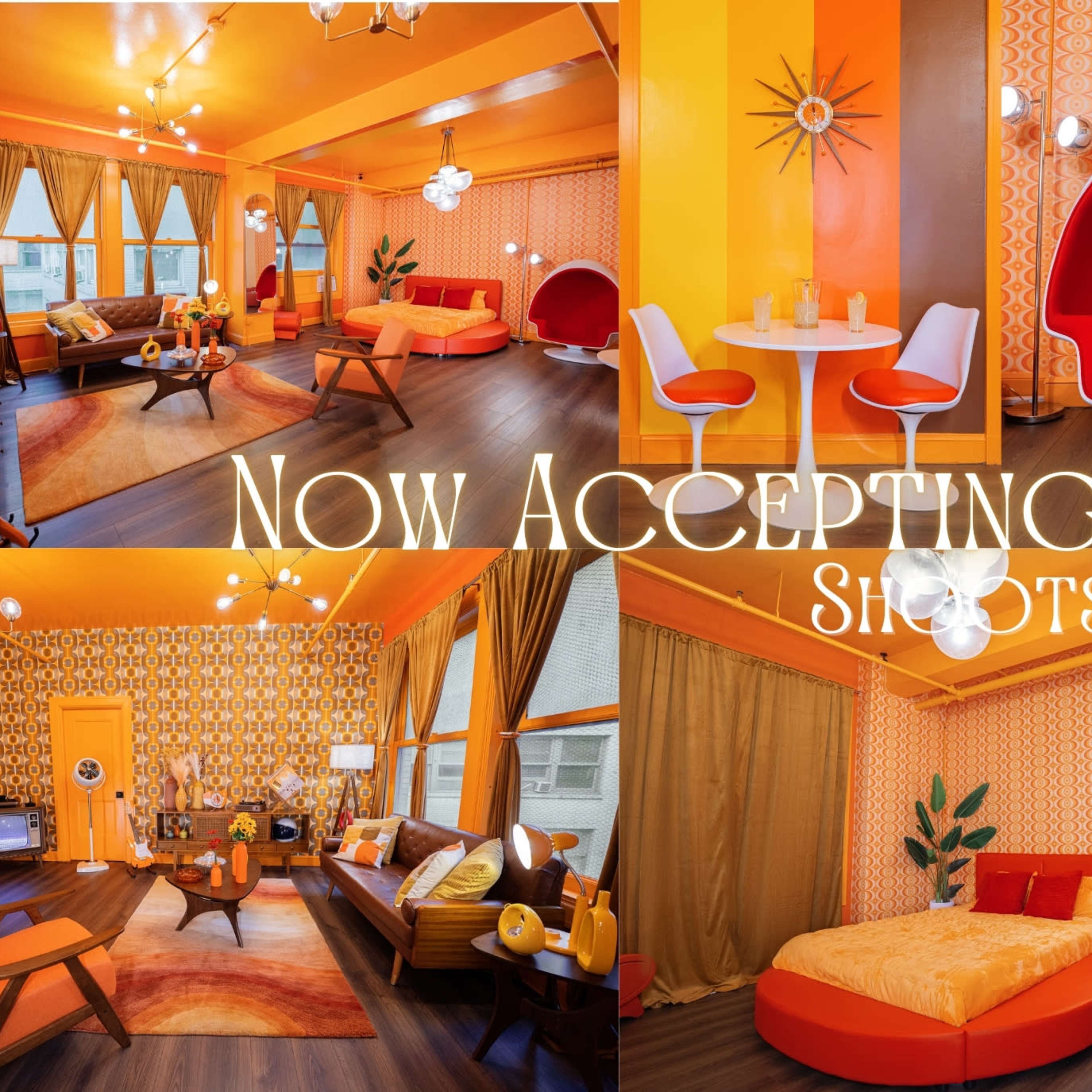 1970s Orange Downtown Retro Room w/ Red Circle Bed Image in Central LA, Los Angeles, CA