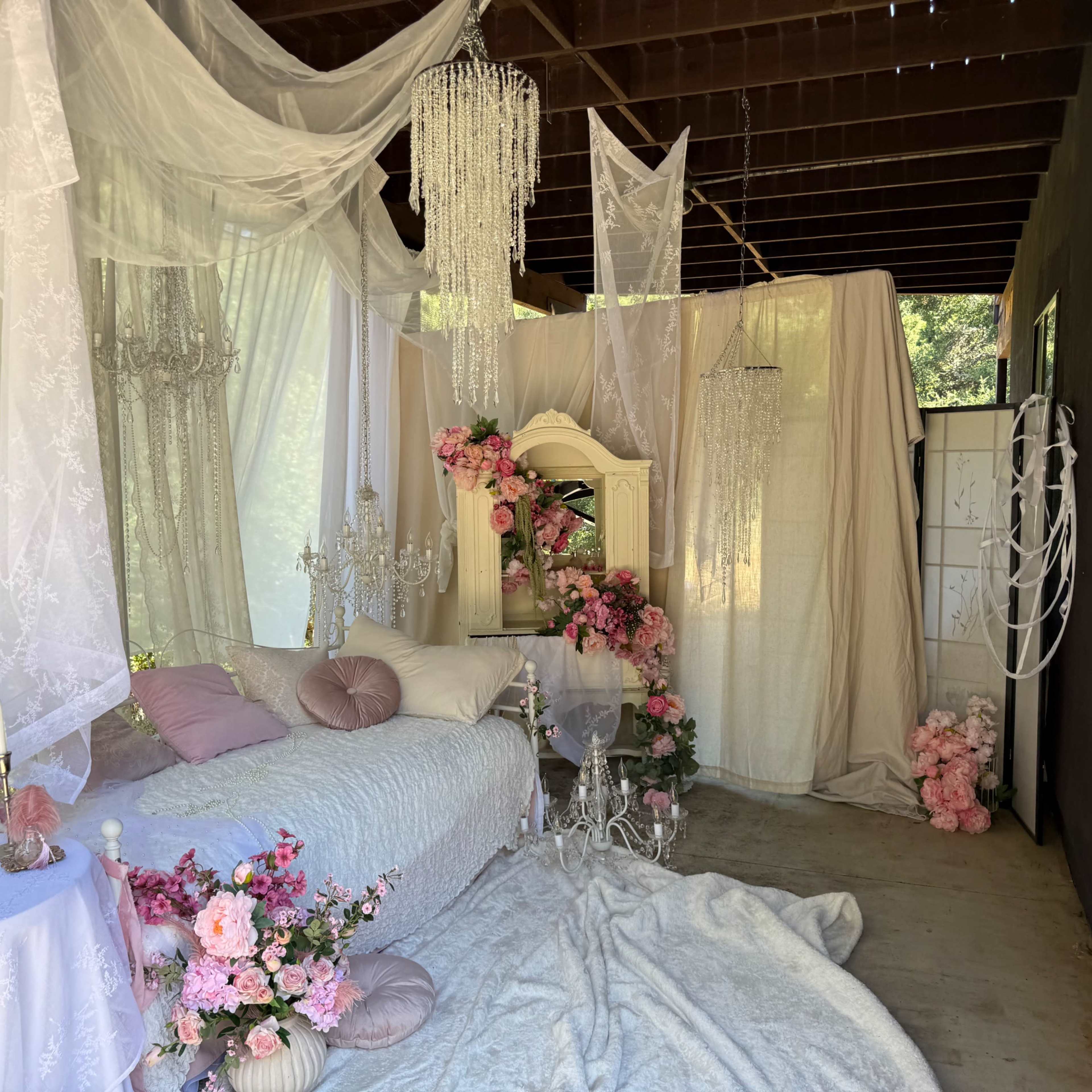Enchanted Garden Bed & Chandeliers – Boudoir Photo Set Image in Los Gatos, Los Gatos, CA