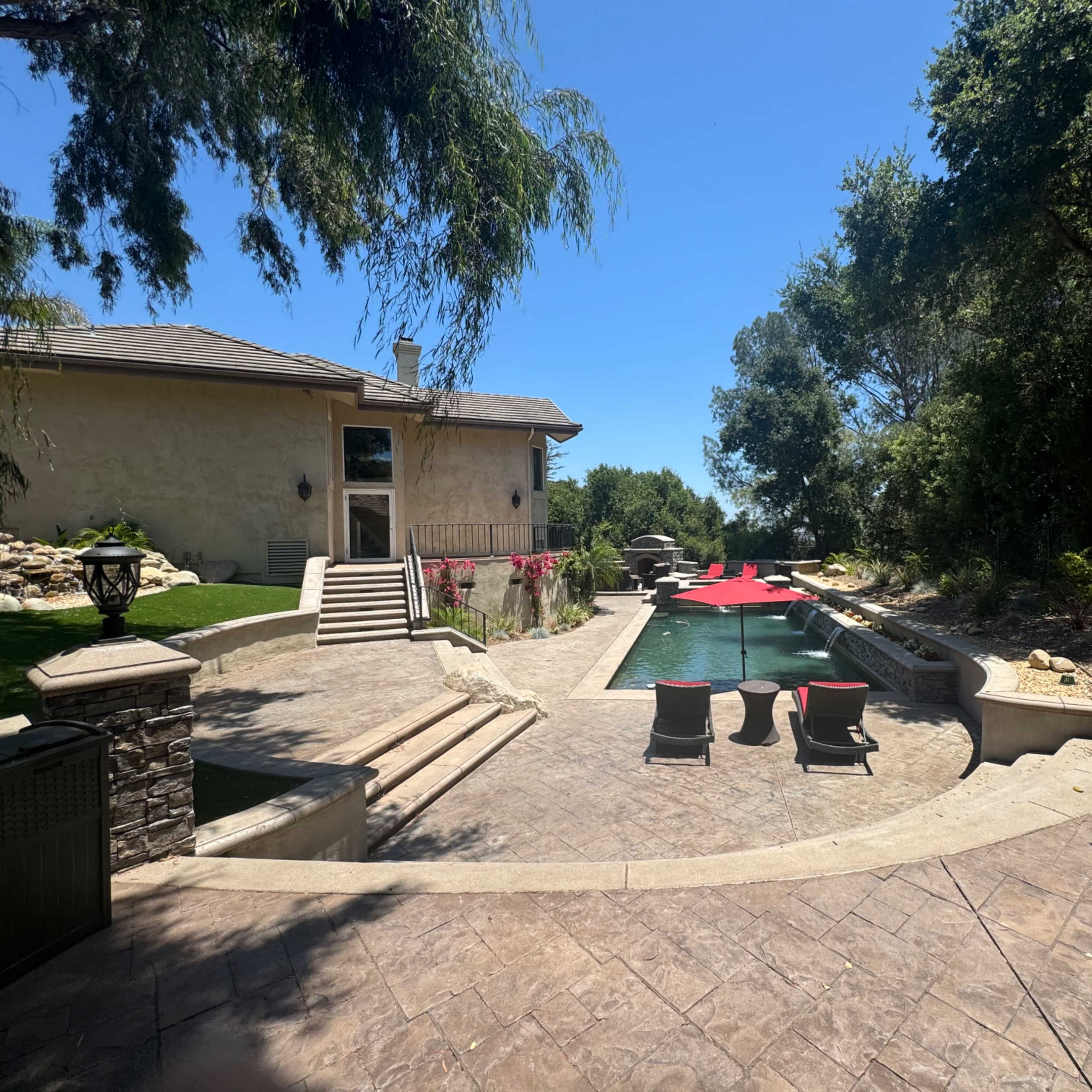 Entertainers' backyard, pool, fireplace, waterfall Image in Santa Paula, Santa Paula, CA