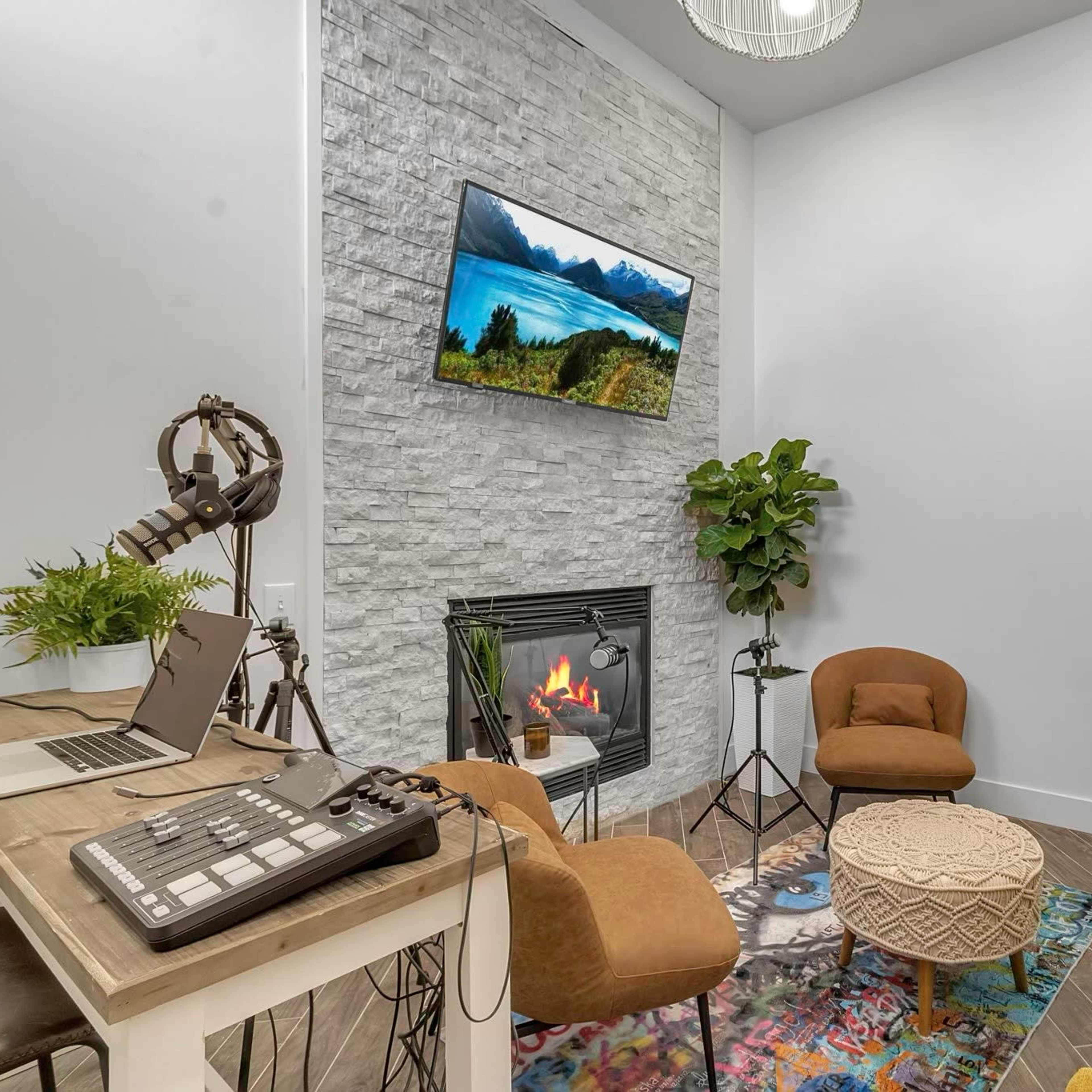 Buffalo Suburbs Modern Podcast w cozy Fireplace Image in West Seneca, West Seneca, NY