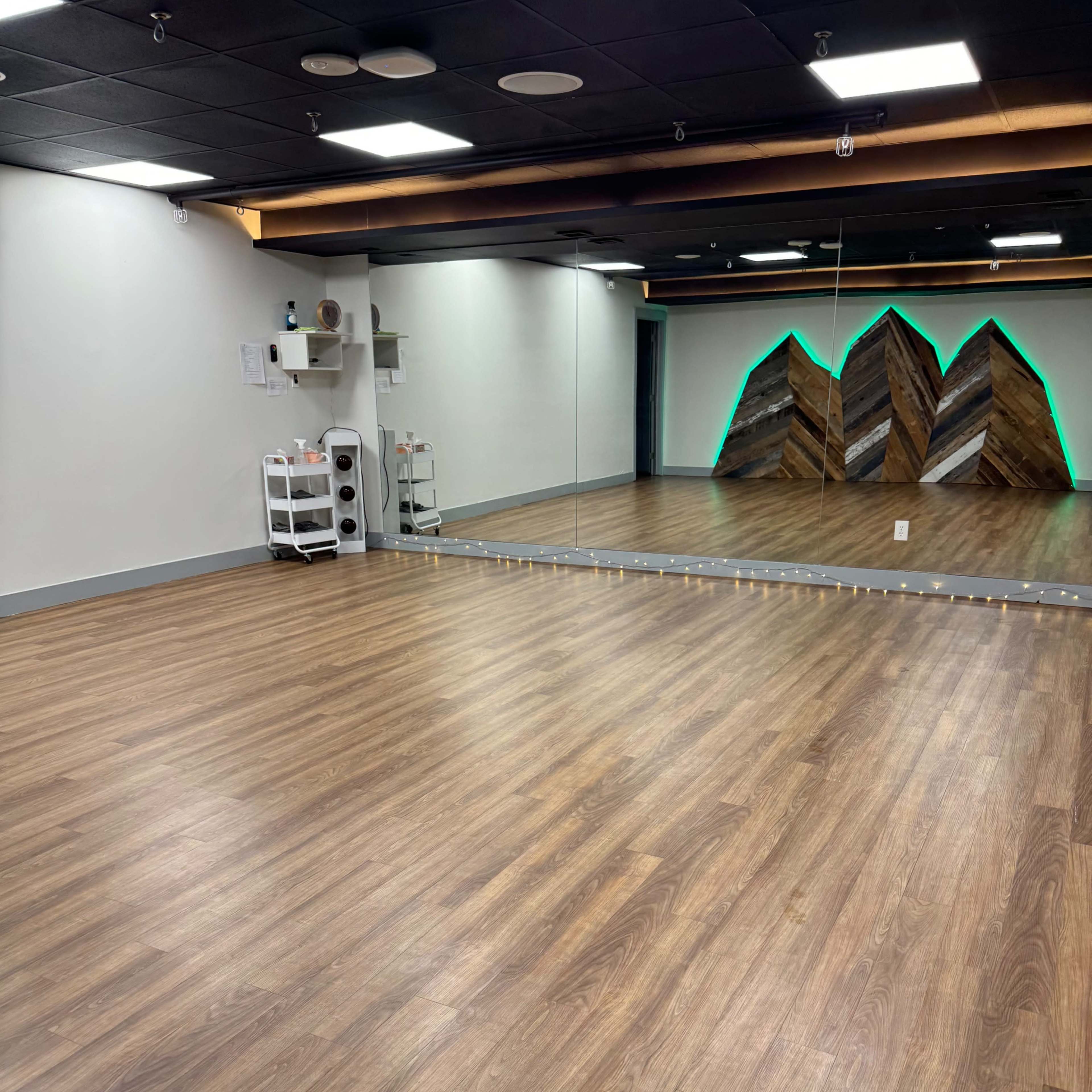 Cozy yoga studio with rustic mountain mural Image in Aurora, Aurora, CO