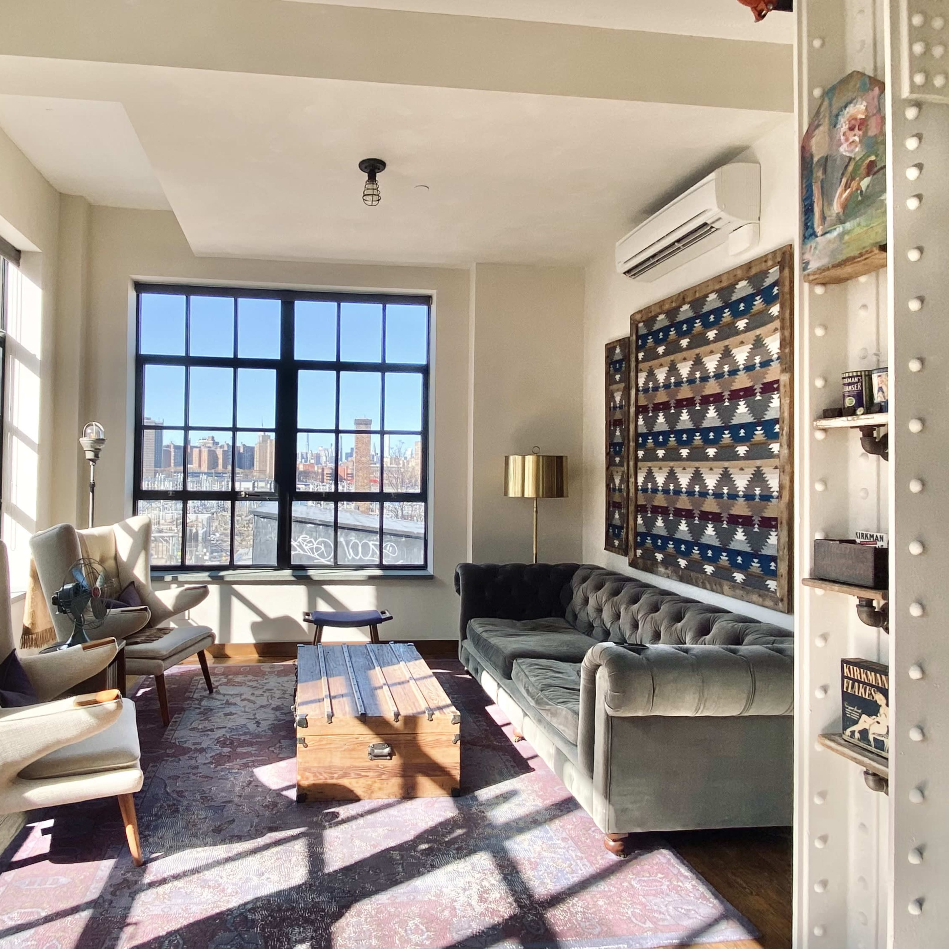 Corner Loft in DUMBO Historic Factory Building, Large Industrial Windows, Abundant Natural Daylight, City & Water Views, Multiple Vignettes, Quiet Image in Vinegar Hill, Brooklyn, NY