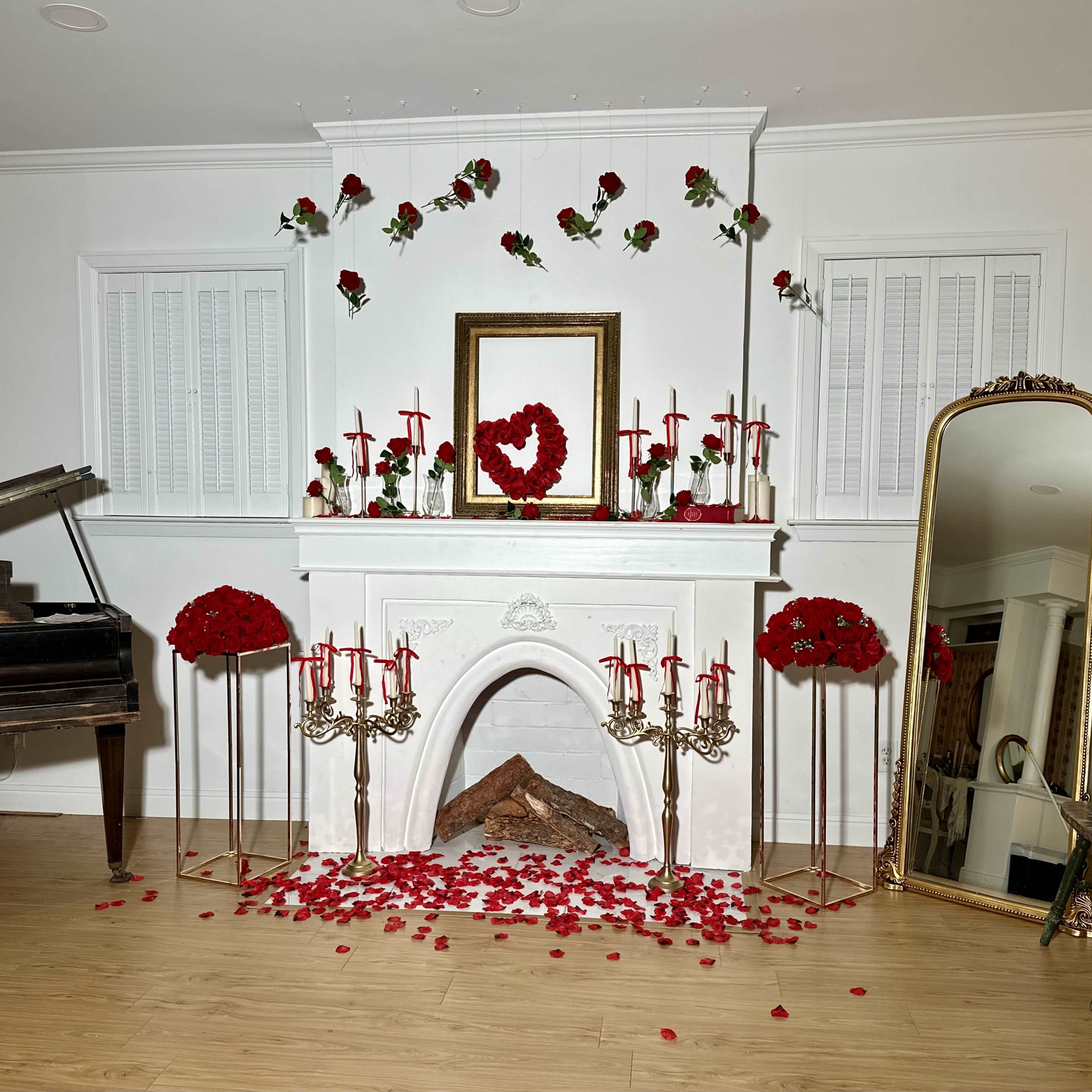 Natural Light Studio with Backdrop, Piano, Fireplace, and Bookshelf for Photo & Video Image in Peak's Suburban Addition, Dallas, TX