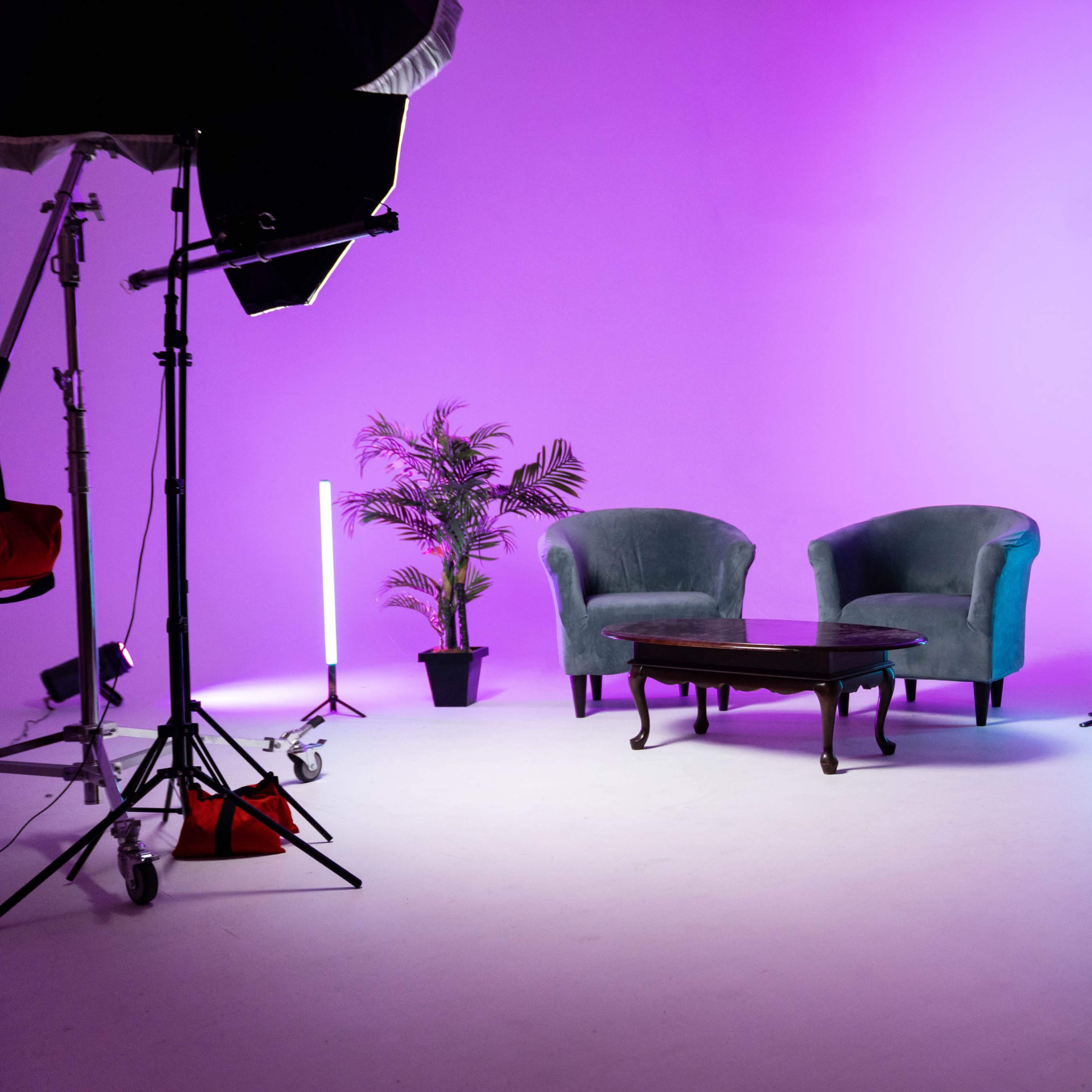 Podcast set up in Cyc wall set Image in Westside, Houston, TX