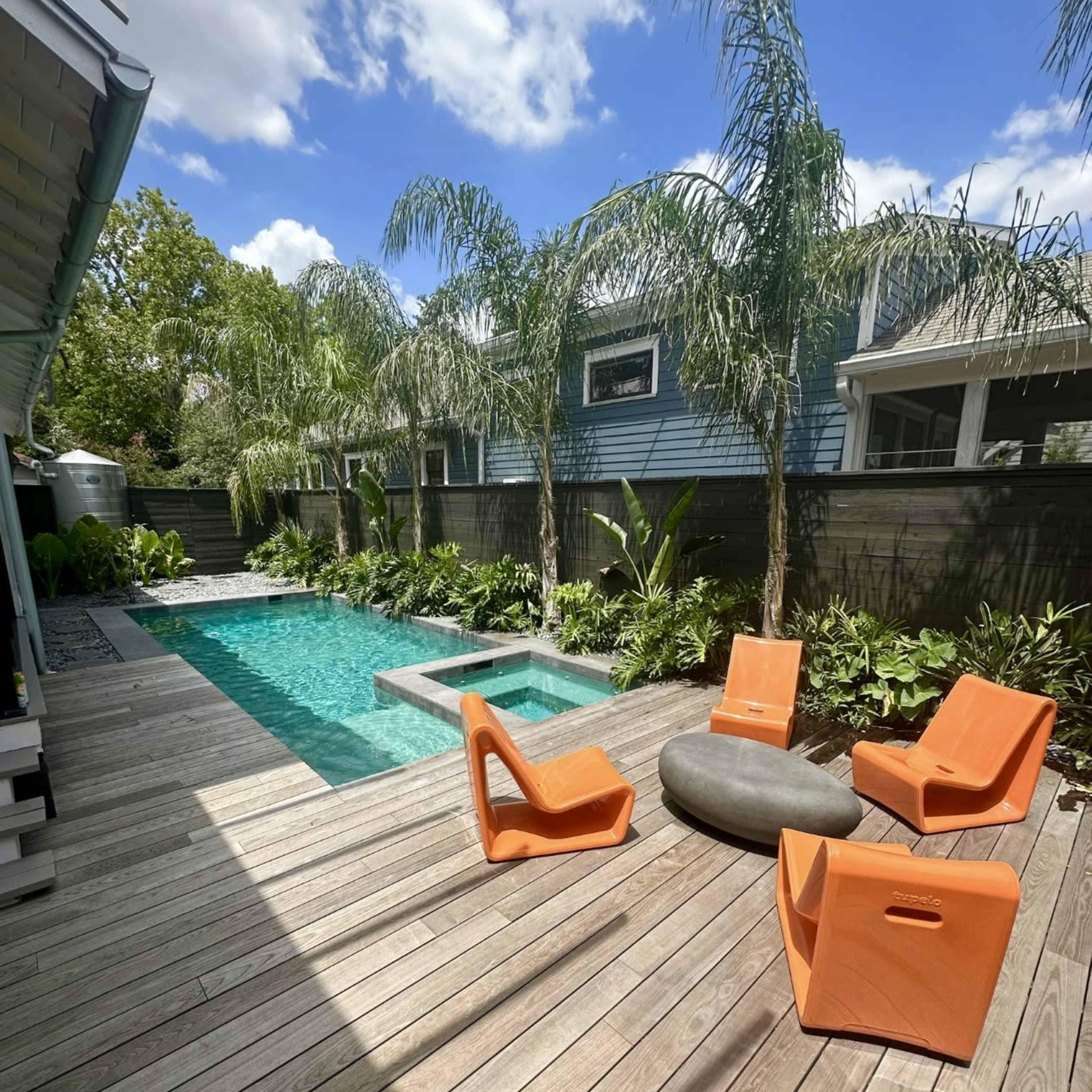 Modern Tropical Pool & Creative Lounge Oasis Image in Greater Heights, Houston, TX