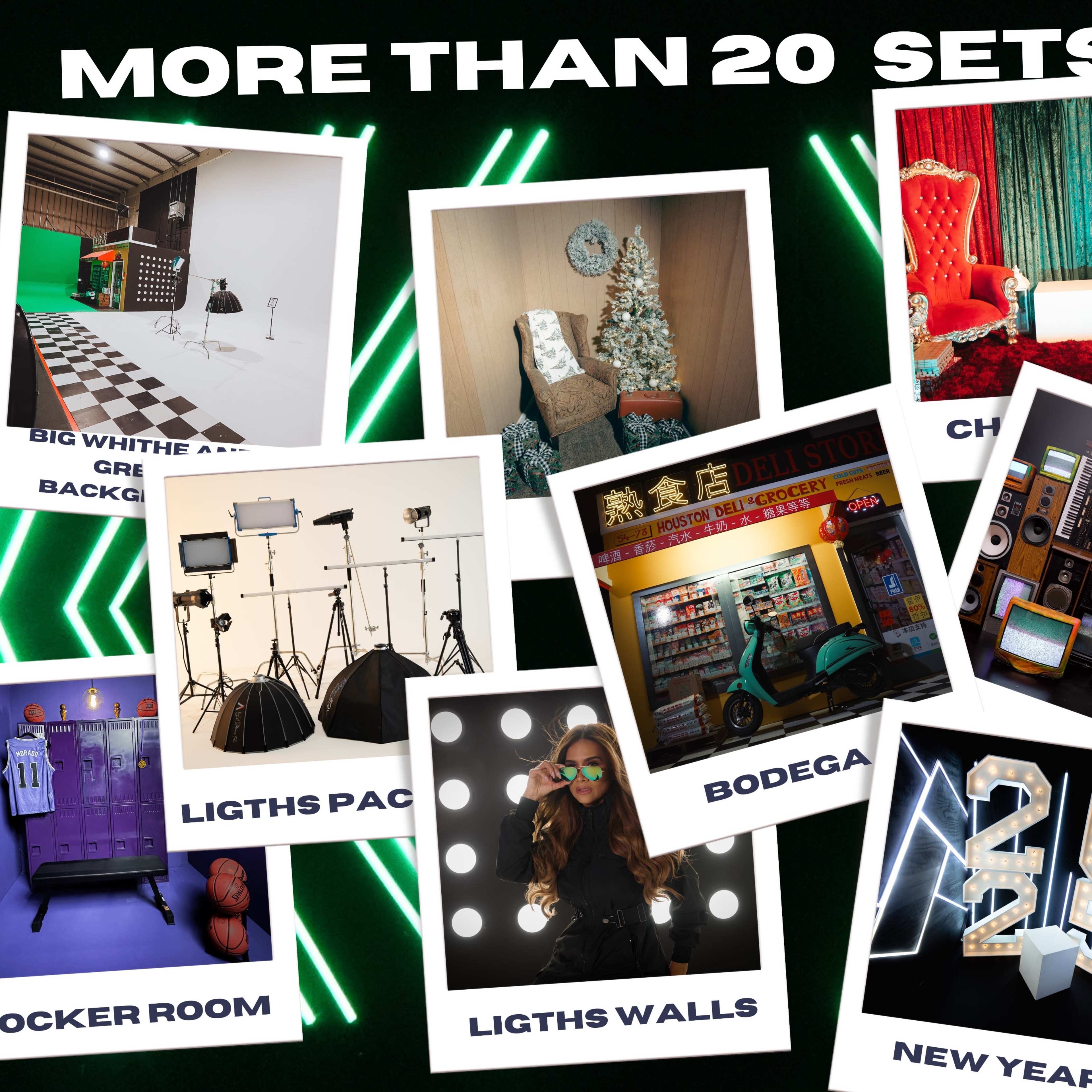 More than 20 custom sets, white Cyc, Green screem, ligths wall and more.... Image in Westside, Houston, TX