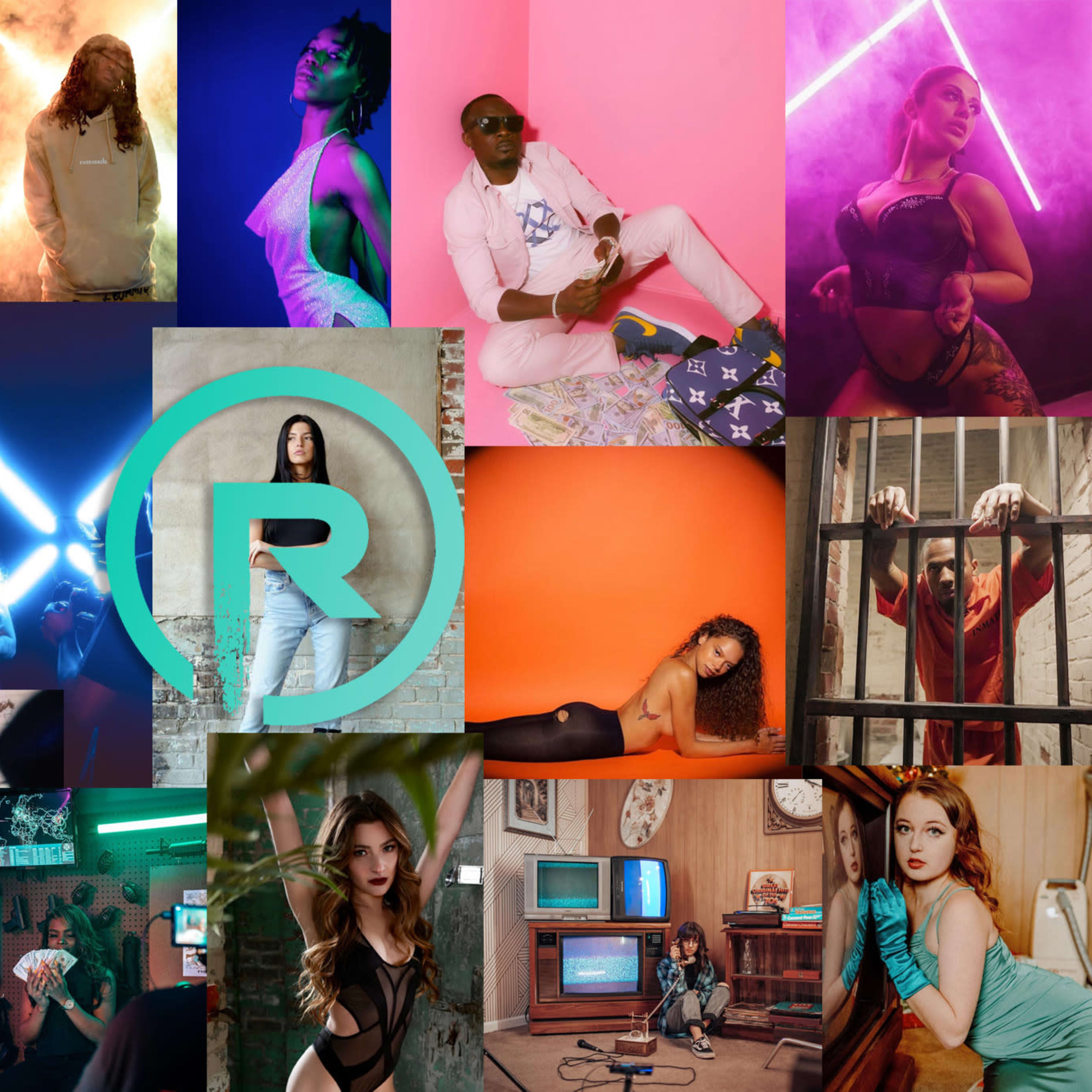 A collage featuring various individuals engaged in diverse activities, such as workouts, fashion poses, and artistic lighting setups.