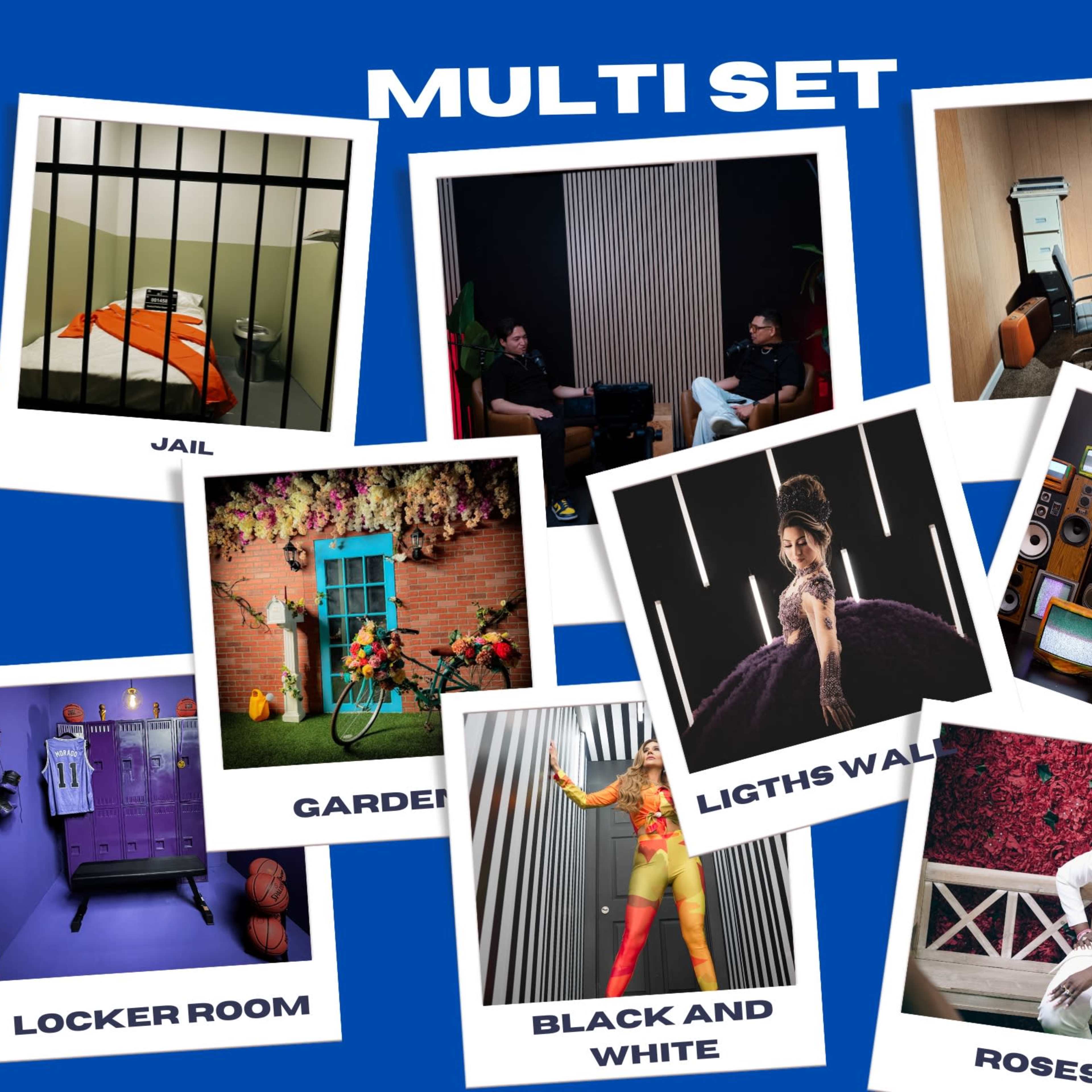 Multi set: podcast, Purple locker room, Jail, Green vintage, Rose wall, Spring patio and more... Image in Westside, Houston, TX