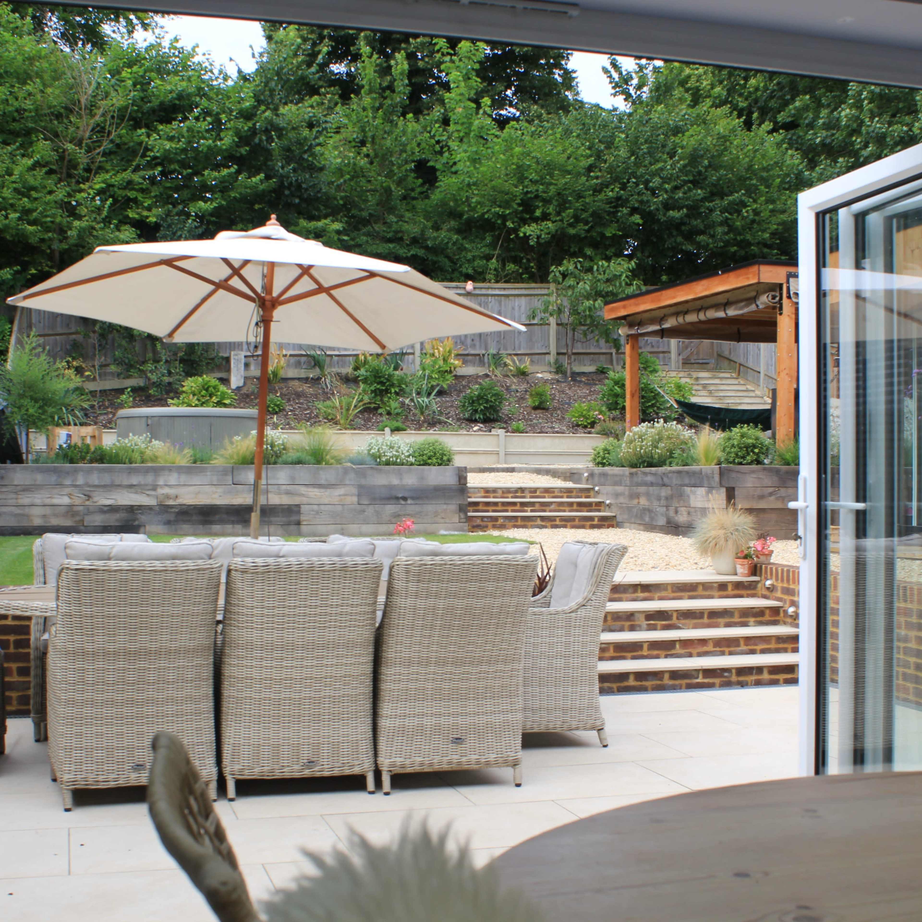 Modern Home with Stylish Interior and Lush Landscaped Garden Image in Farnham, Farnham, England