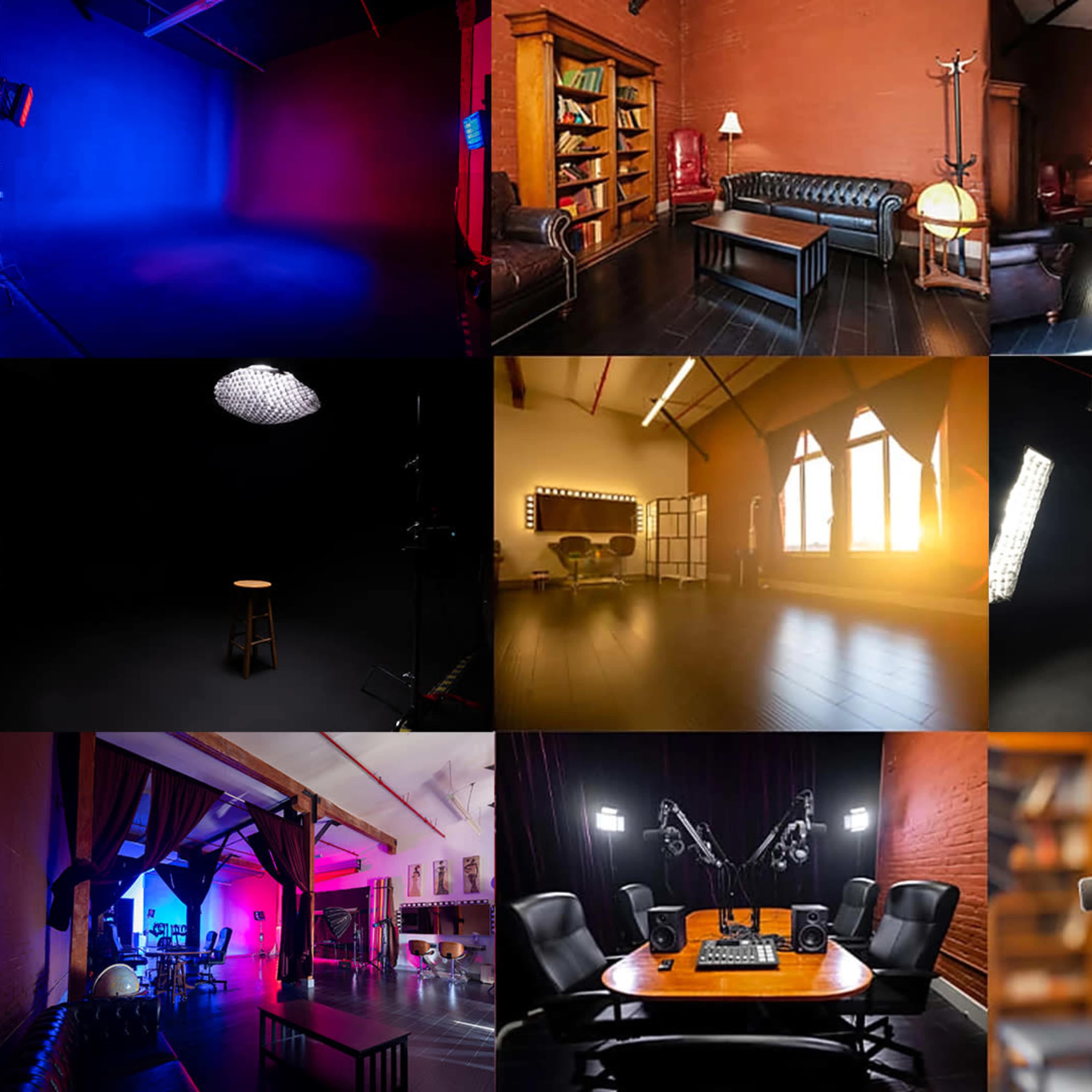 Loft Podcast/Photo/Video Studio in DTLA with Black CYC Wall  and AC Image in Fashion District, Los Angeles, CA