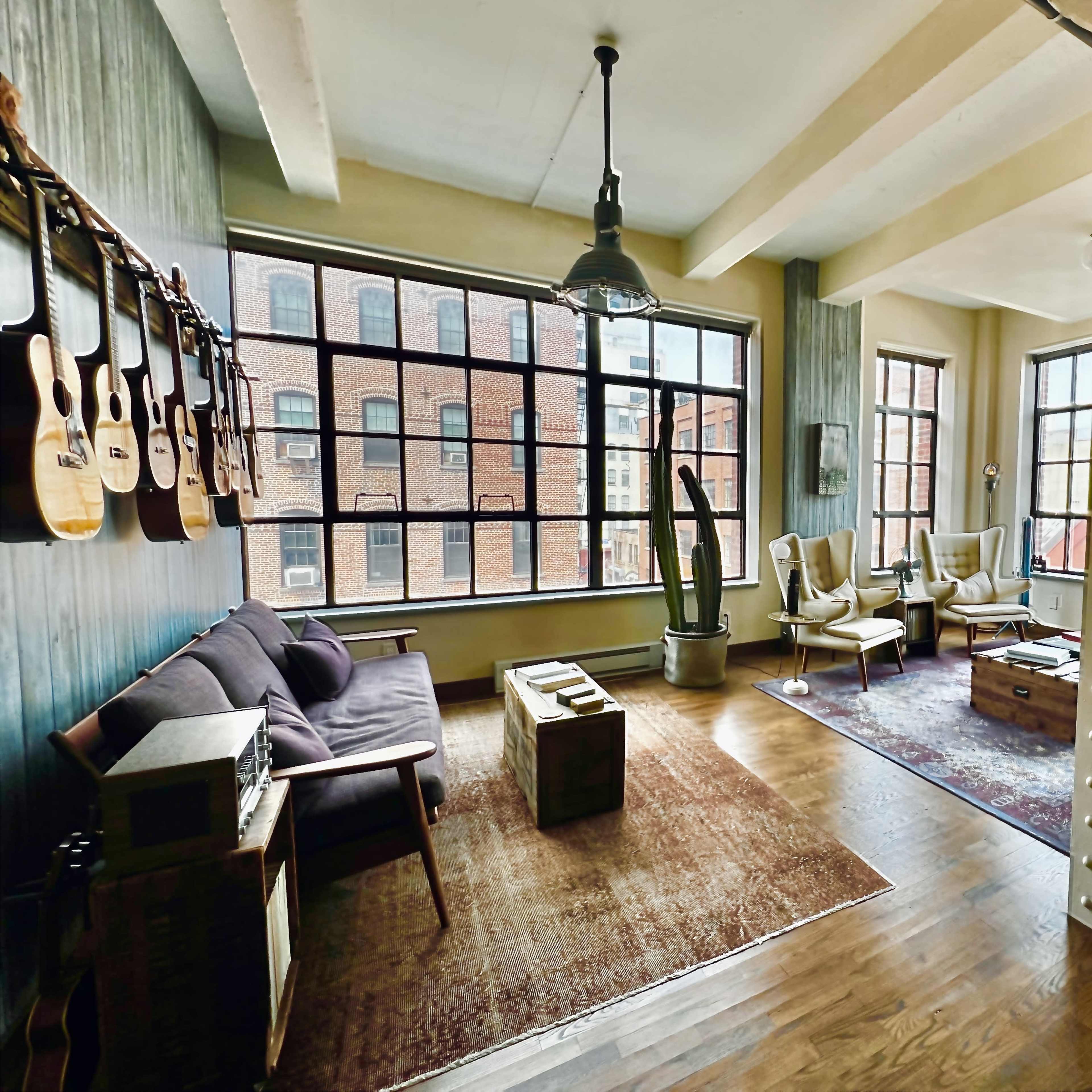 Corner Loft in DUMBO Historic Factory Building, Large Industrial Windows, Abundant Natural Daylight, City & Water Views, Multiple Vignettes, Quiet Image in Vinegar Hill, Brooklyn, NY