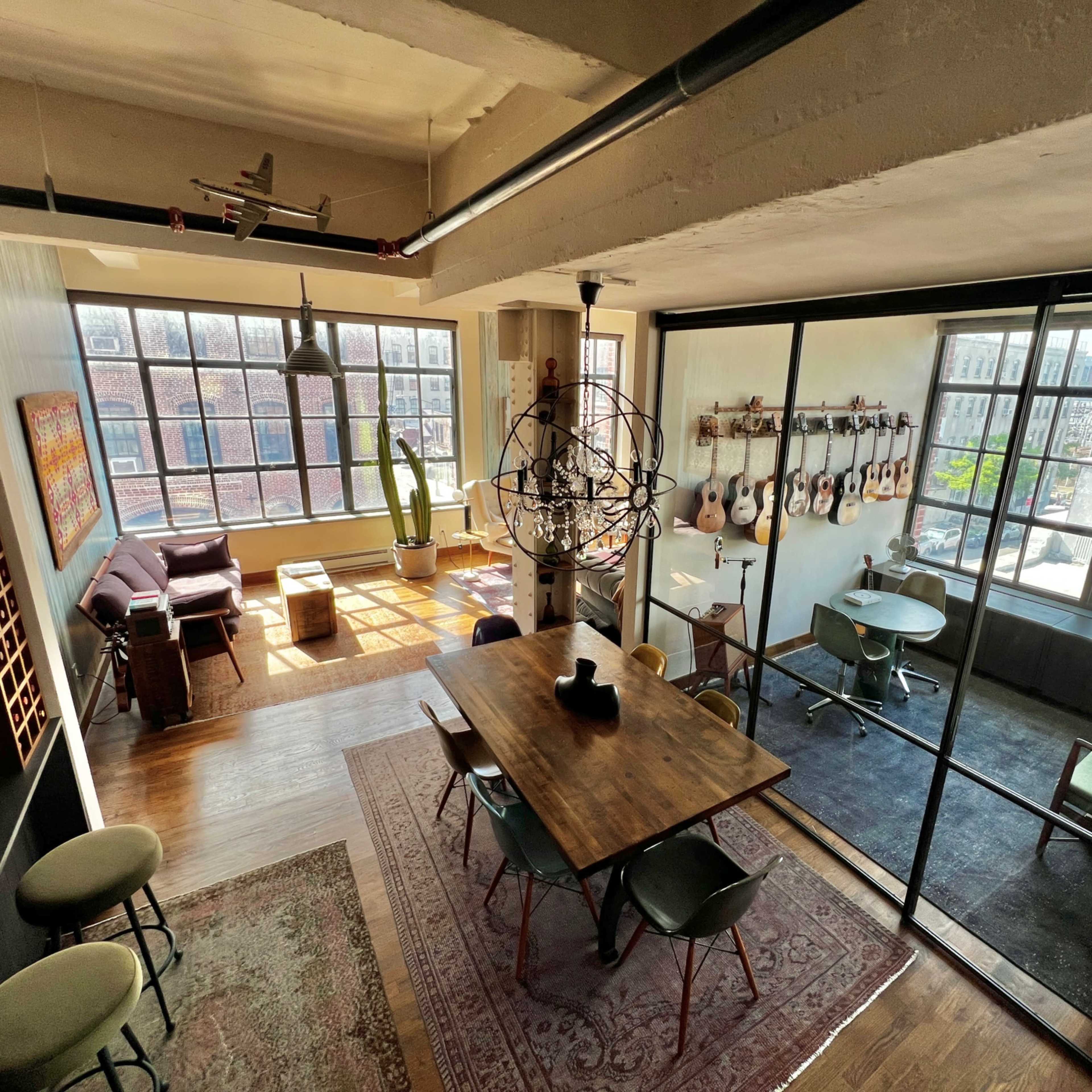 DUMBO Corner Loft, Historic Factory Building, Multiple Vignettes, Large Industrial Windows, Abundant Daylight, City & Water Views, Noise Canceling Windows = Quiet Image in Vinegar Hill, Brooklyn, NY