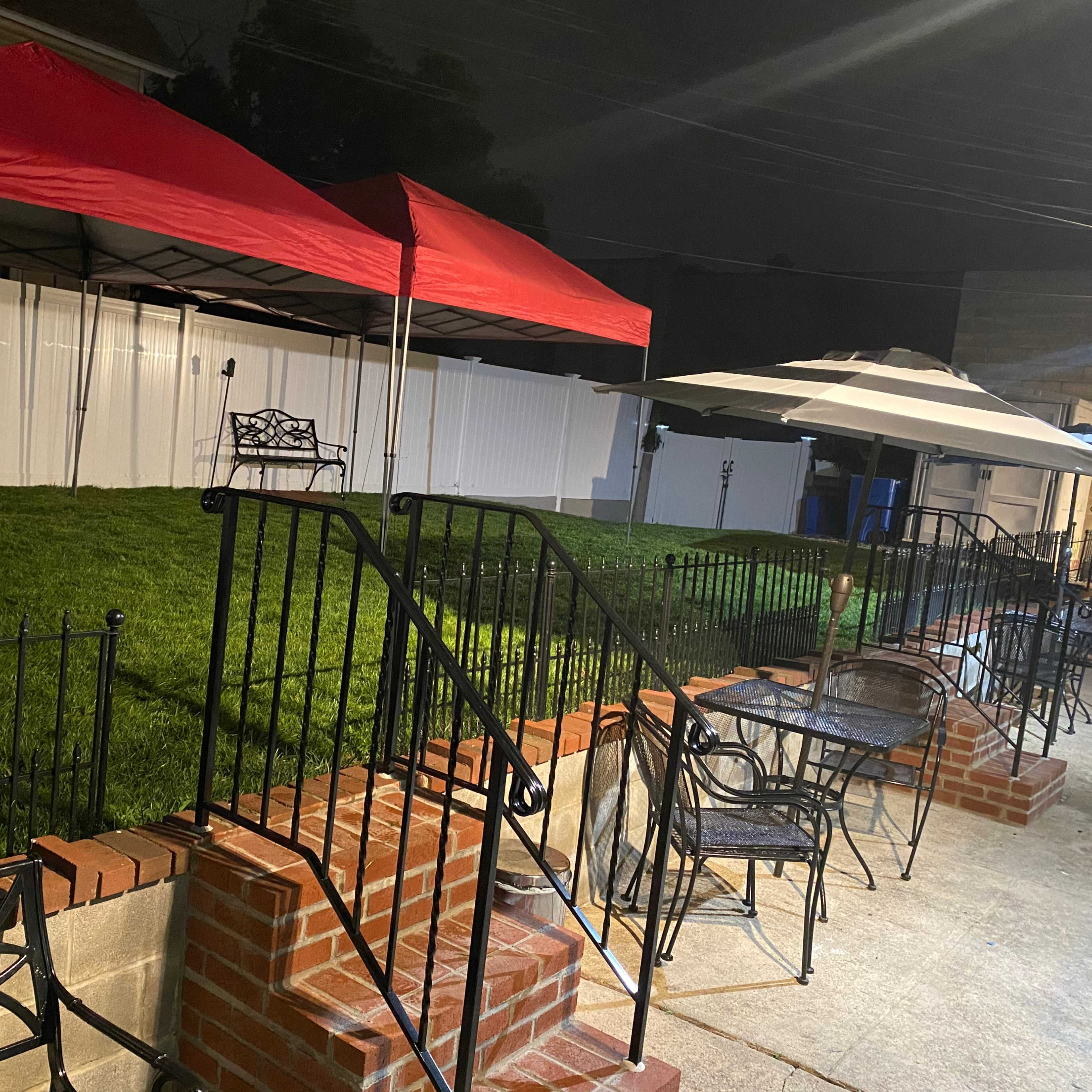 The featured event amenities, including 15 tables, 60 chairs, a capacity of 60 standing/sitting, and 3 restrooms, along with additional notes on liquor licensing and food policies.