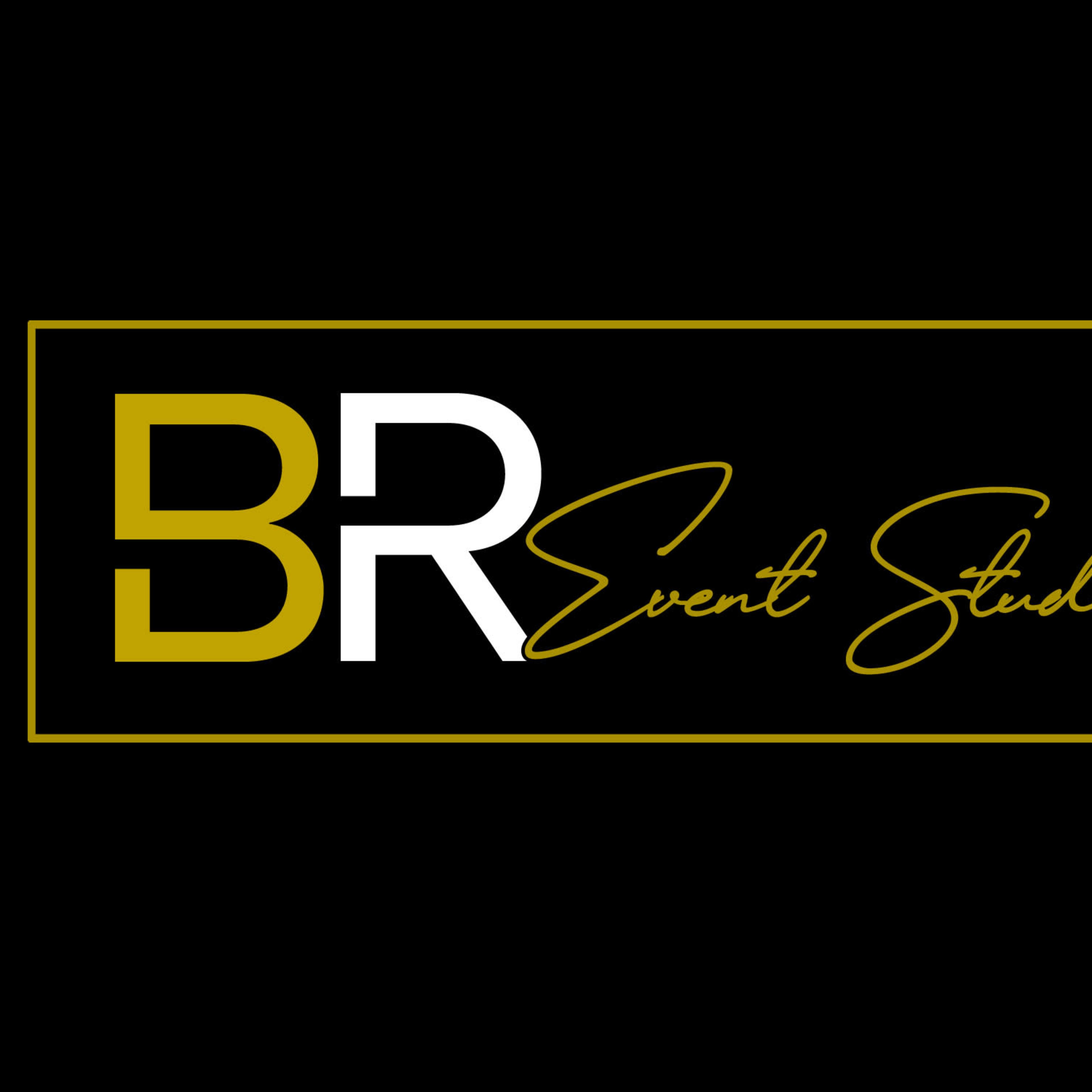 A logo for "BR Event Studio" with a combination of gold and white lettering on a black background.