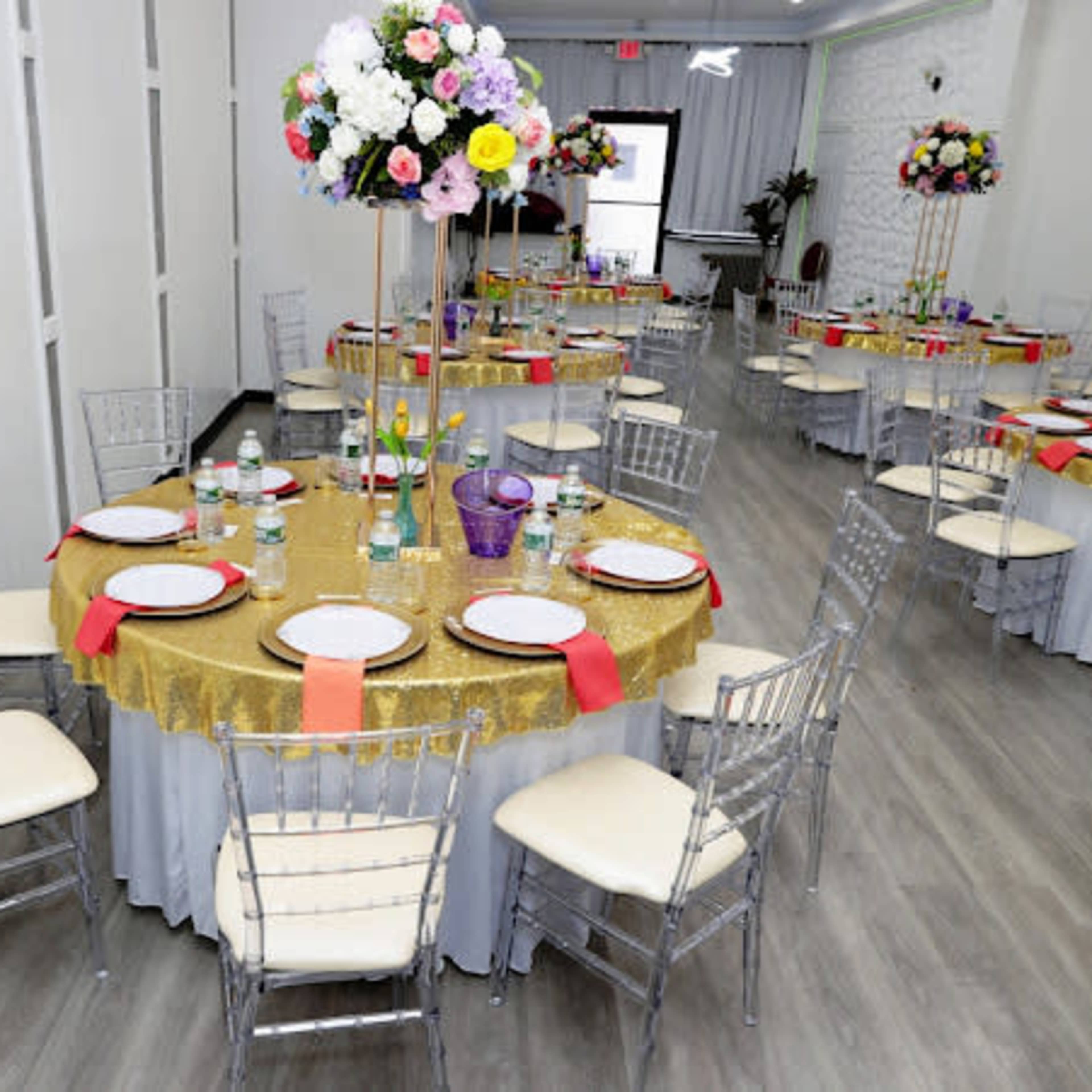 An all white  sAtunning Premier Event Venue with Accent and Flower Walls. Image in Jamaica, Queens County, NY
